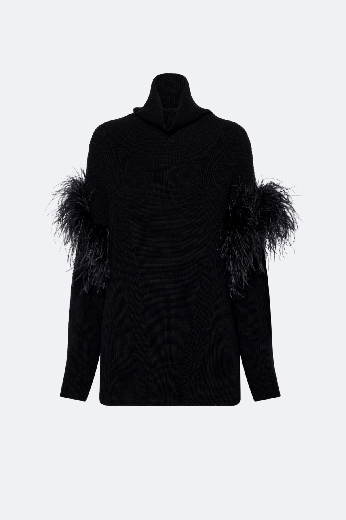 Merino Turtleneck Sweater With Feather Trim