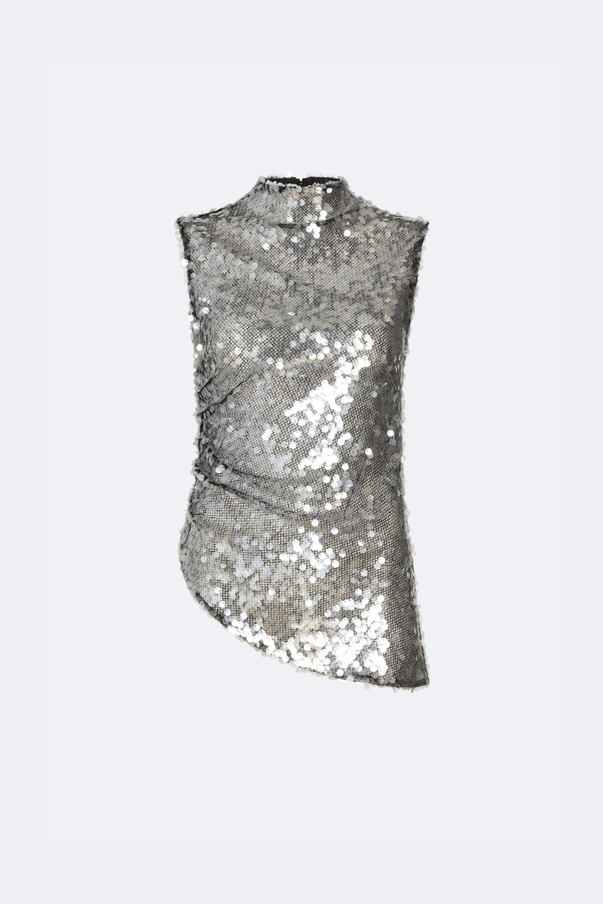 Mesh Sequin Mockneck Top With Pleats - LAPOINTE
