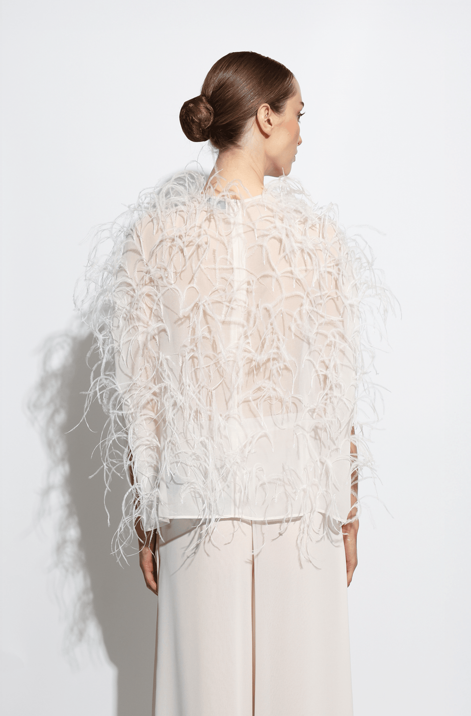 Lightweight Georgette Cape Tee With Feathers - LAPOINTE