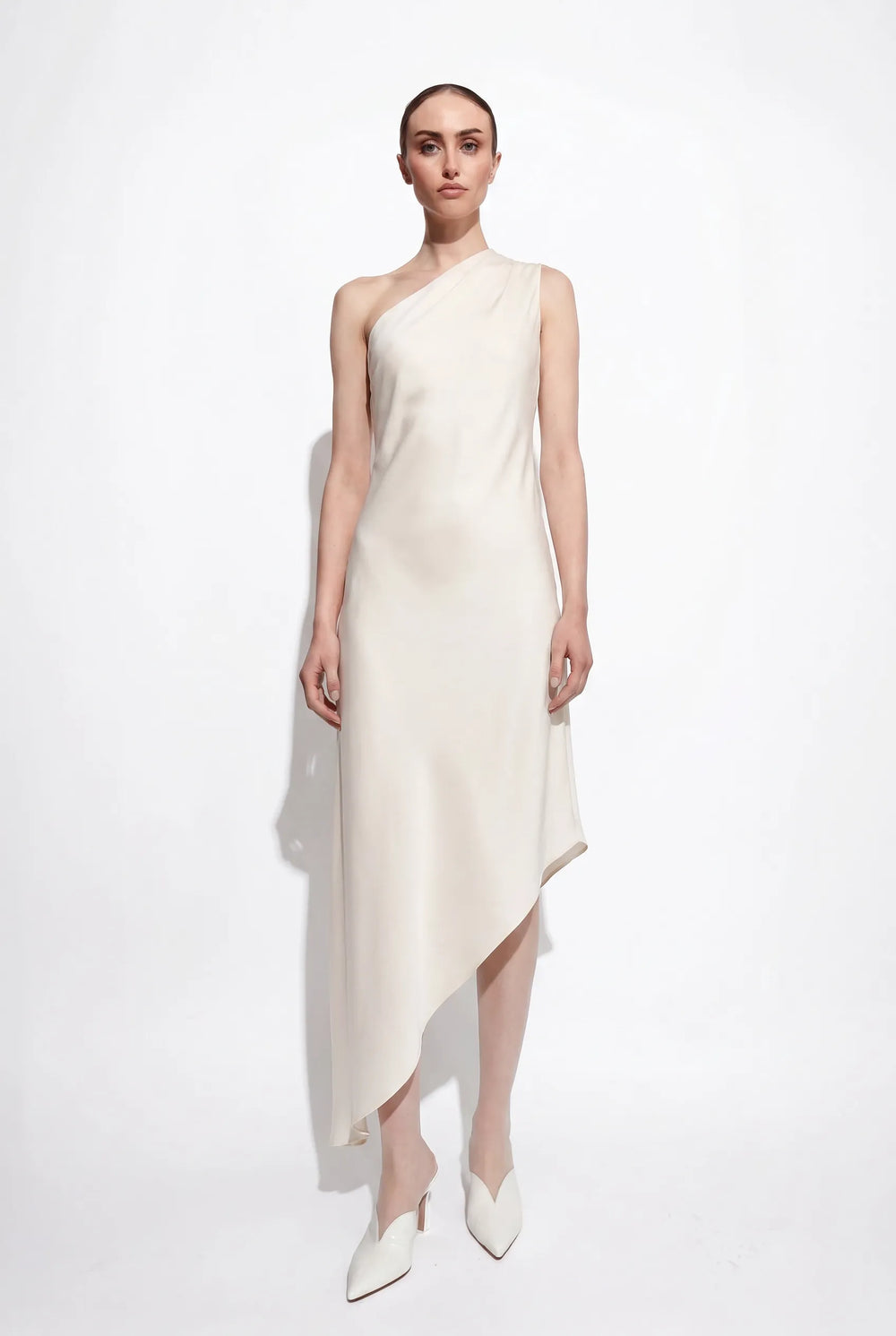 LAPOINTE Lightweight Satin One Shoulder Dress