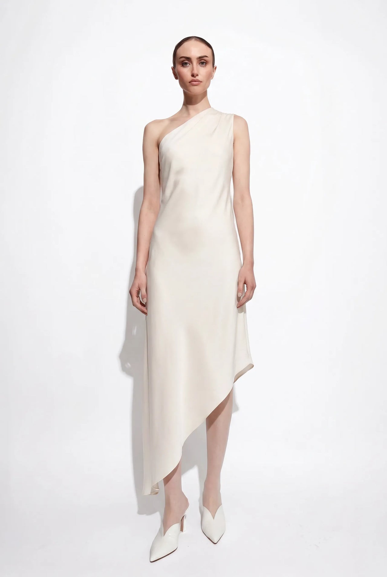 Lightweight Satin One Shoulder Dress - LAPOINTE