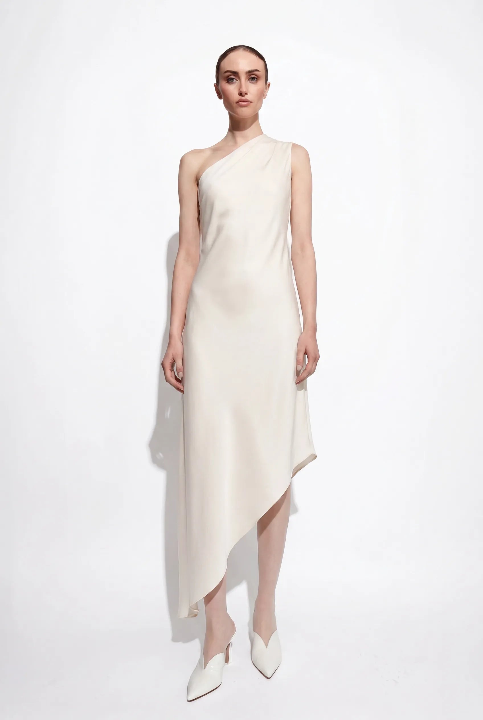 Lightweight Satin One Shoulder Dress - LAPOINTE