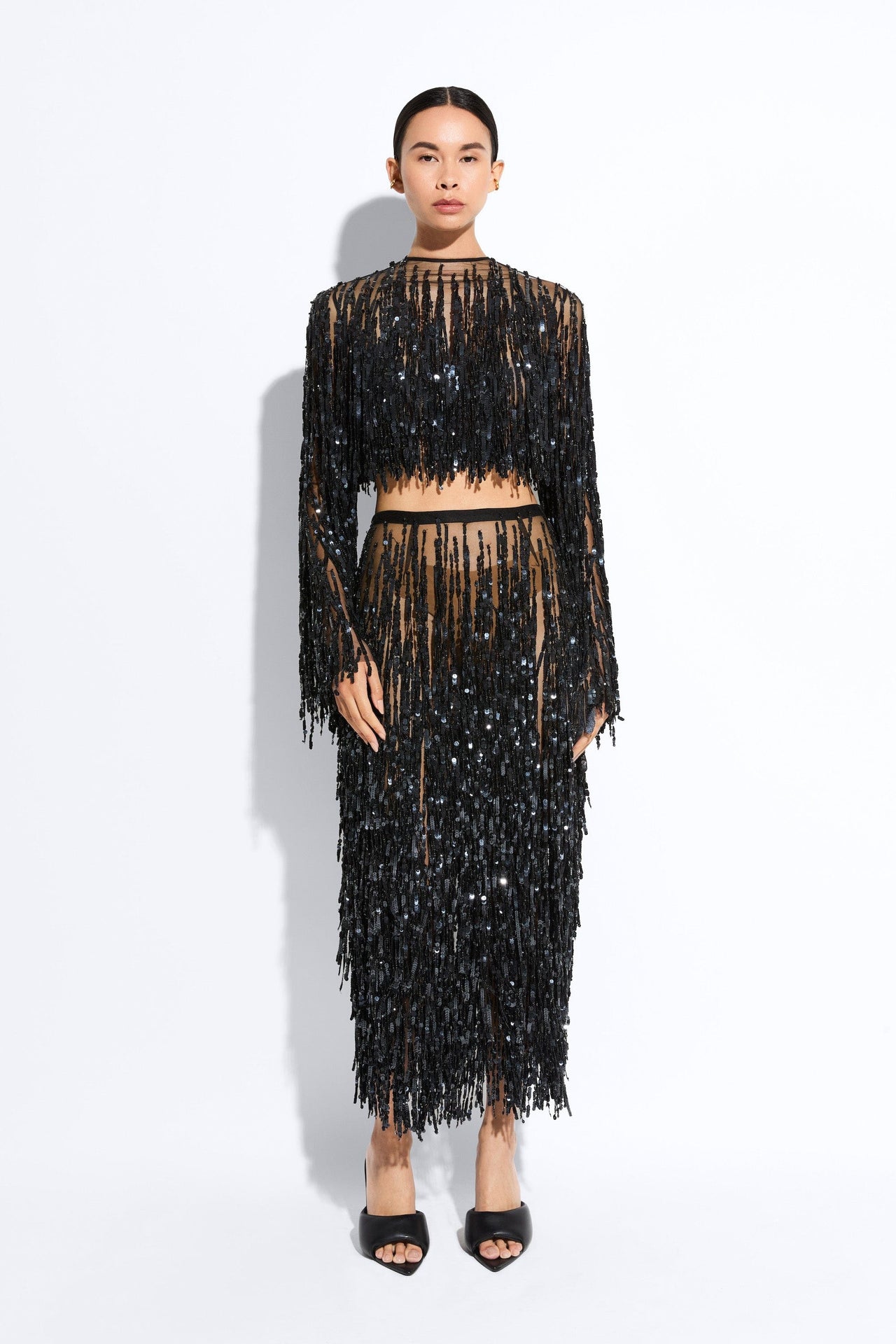 Fringe Sequin Pencil Skirt - LAPOINTE