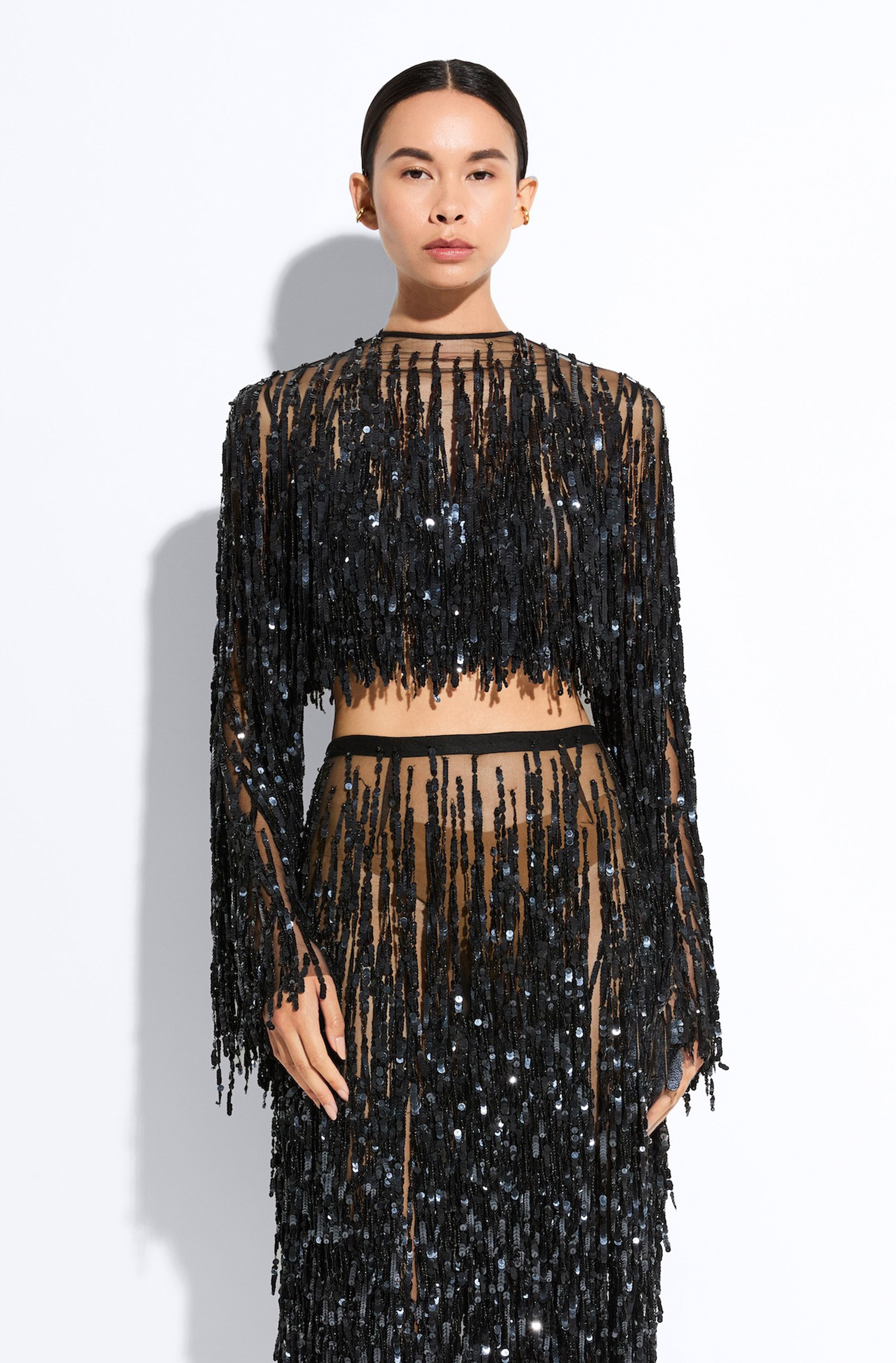 Fringe Sequin Cropped Top - LAPOINTE