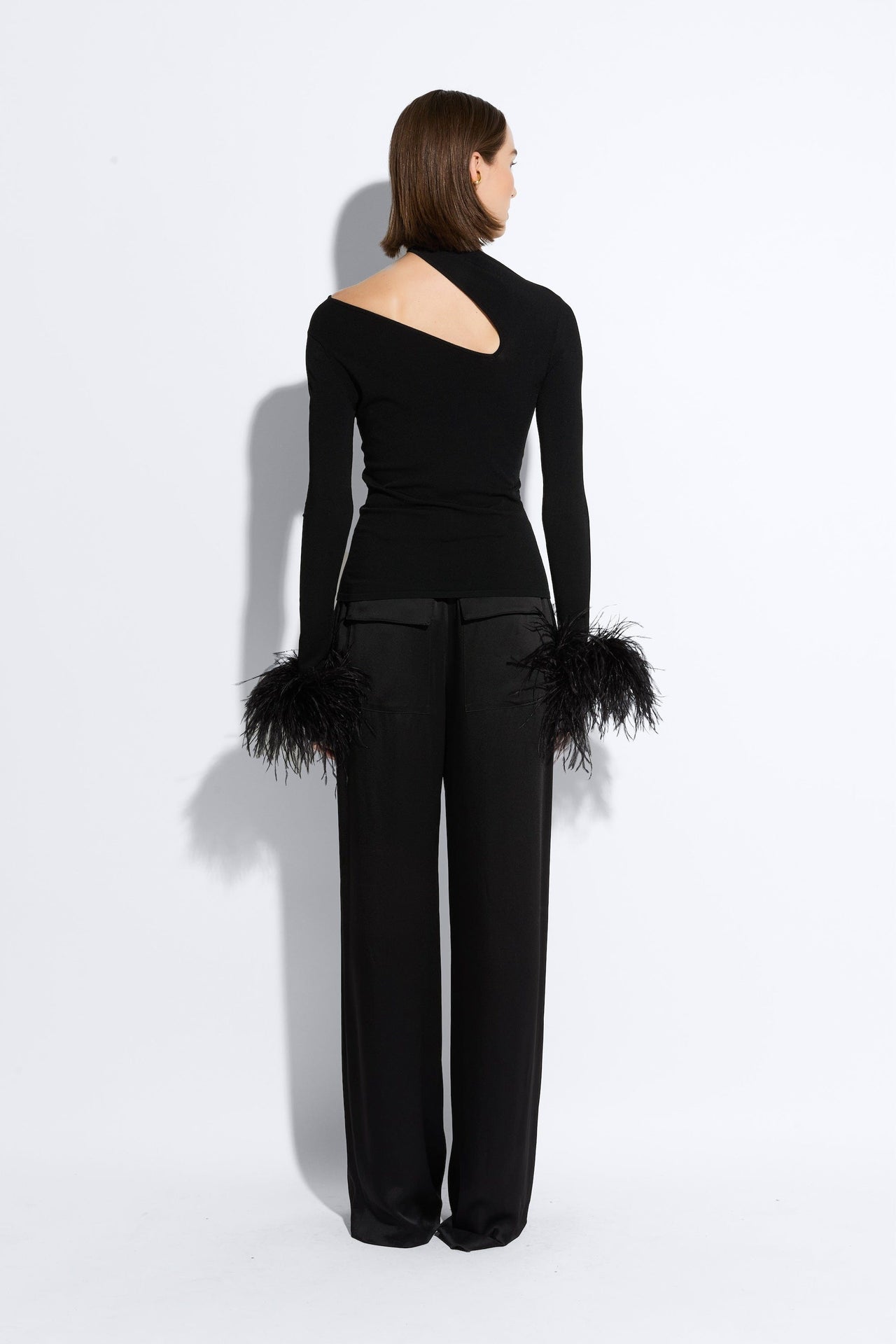 Matte Viscose Asymmetric Top With Feathers