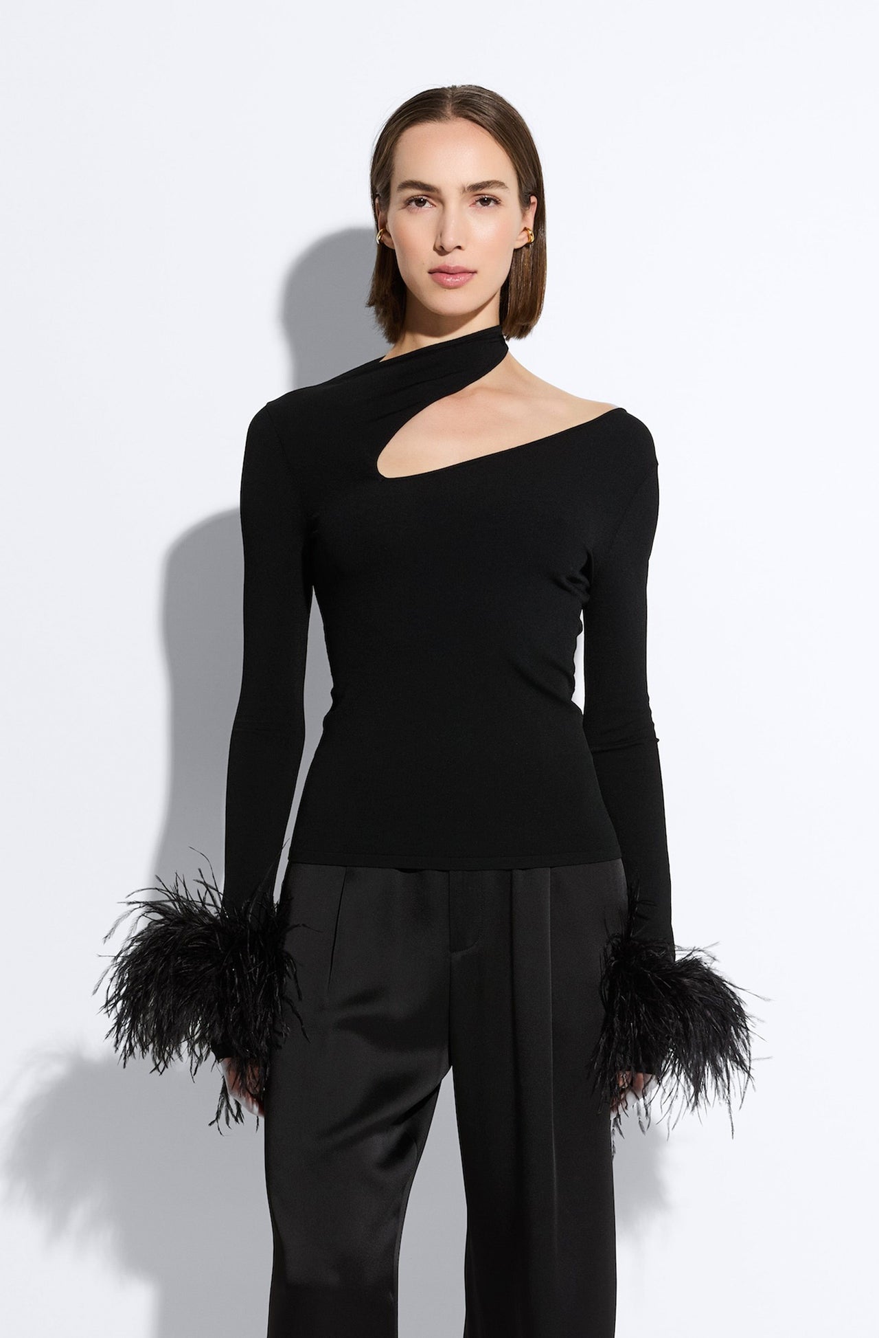 Matte Viscose Asymmetric Top With Feathers - LAPOINTE