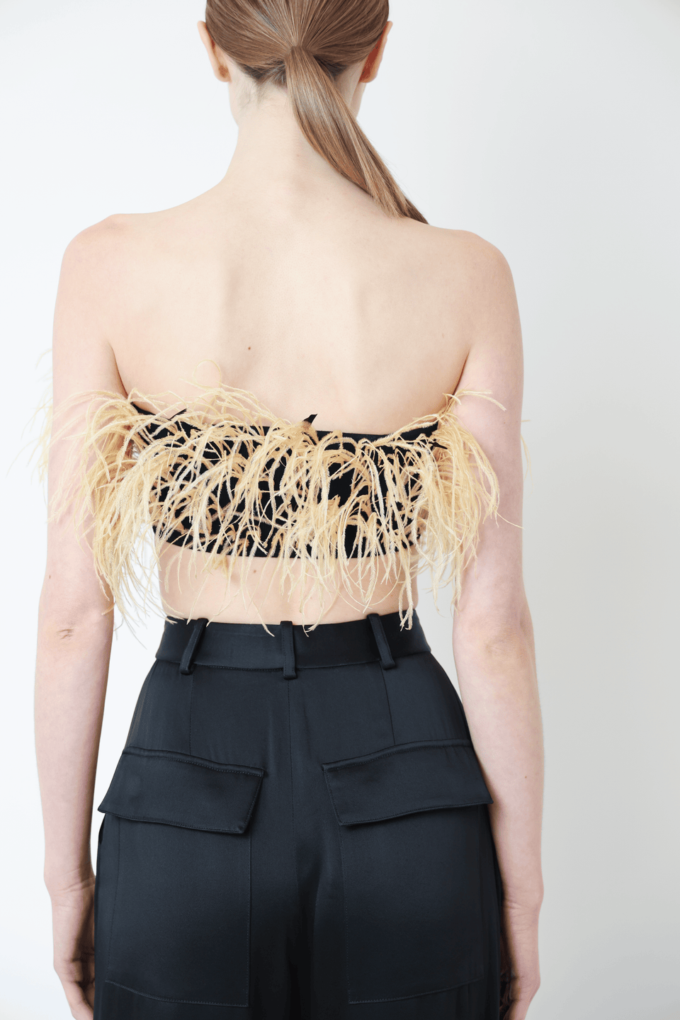 Matte Viscose Ribbed Bandeau With Feathers