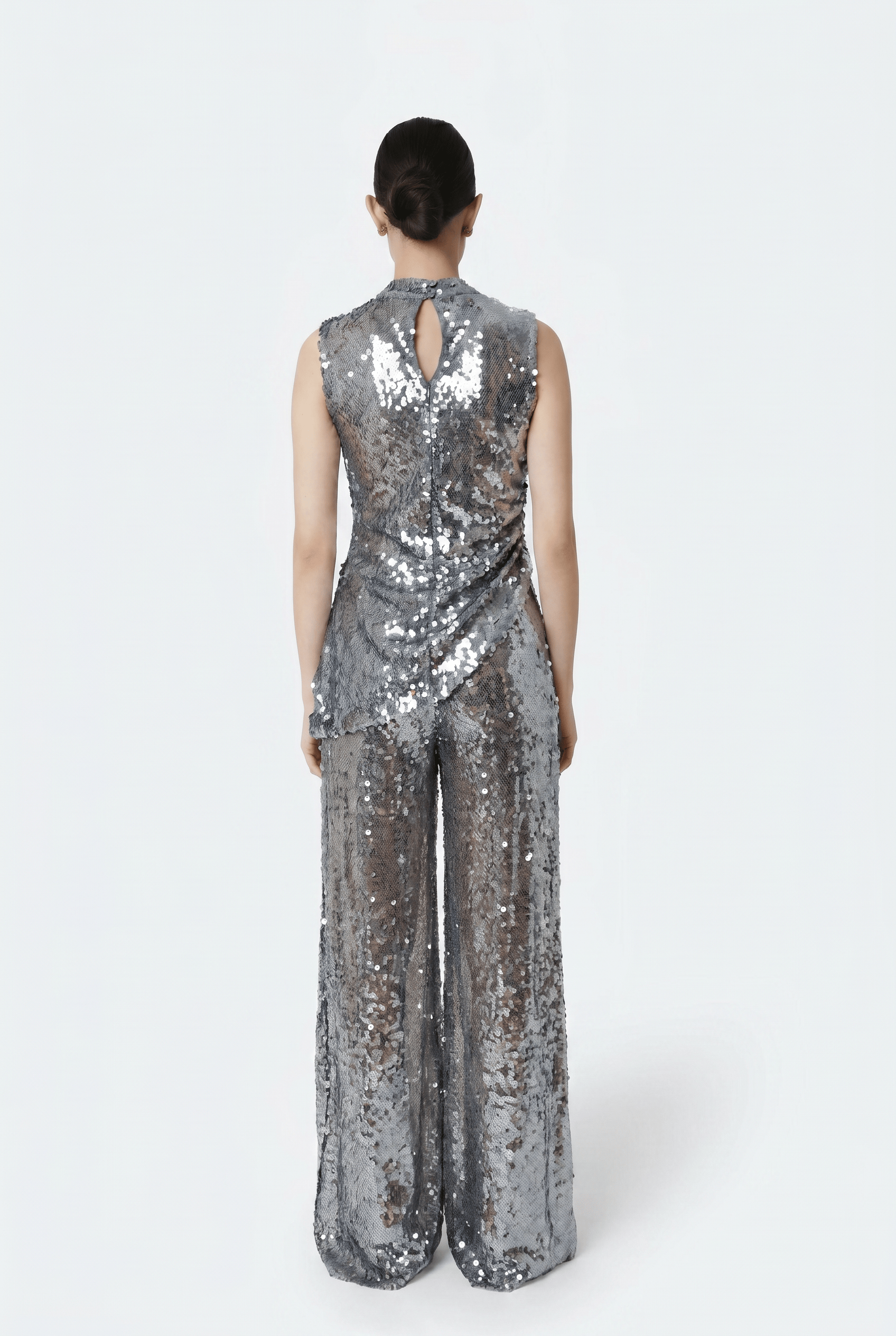 Mesh Sequin Wide Leg Pant