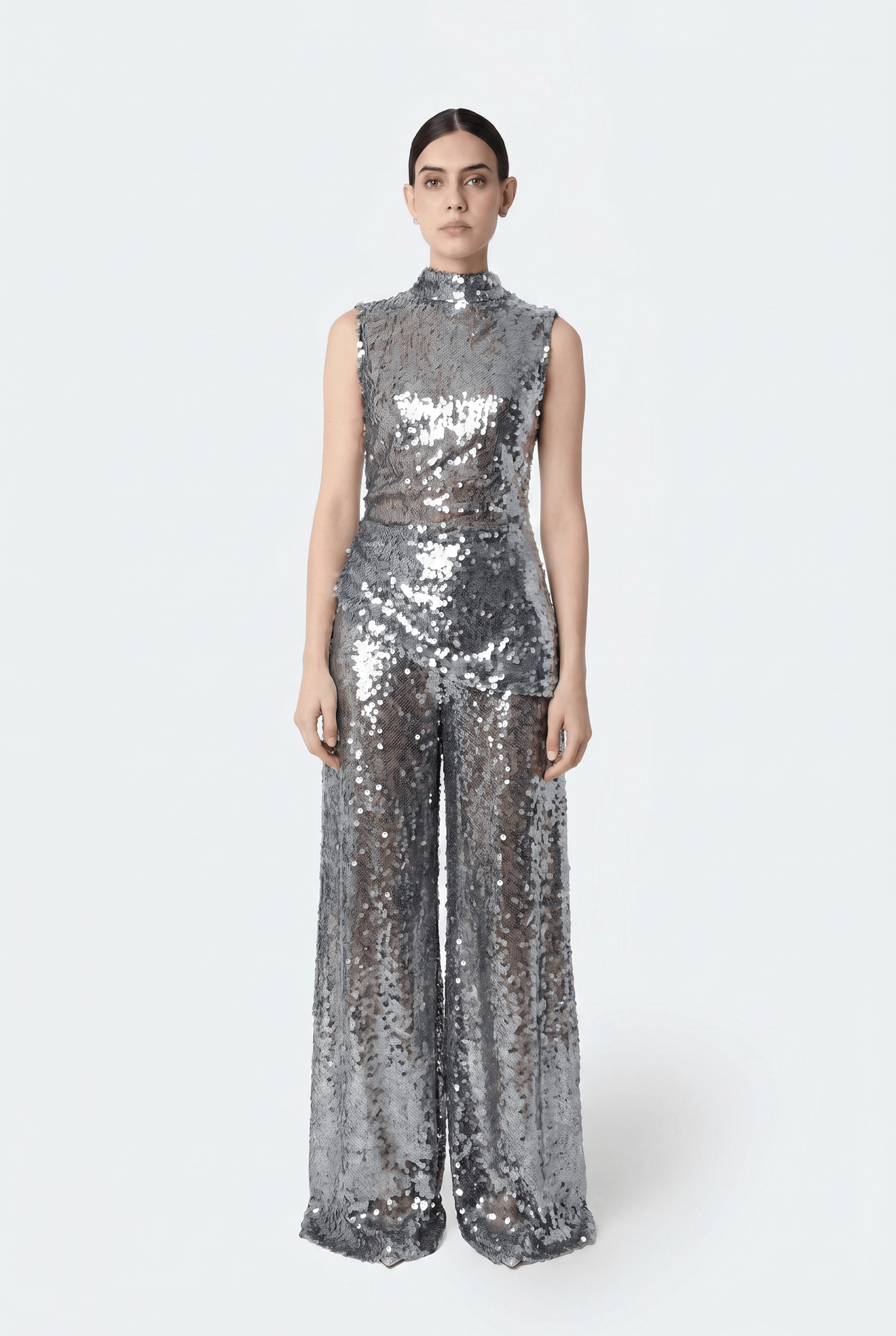 Mesh Sequin Wide Leg Pant