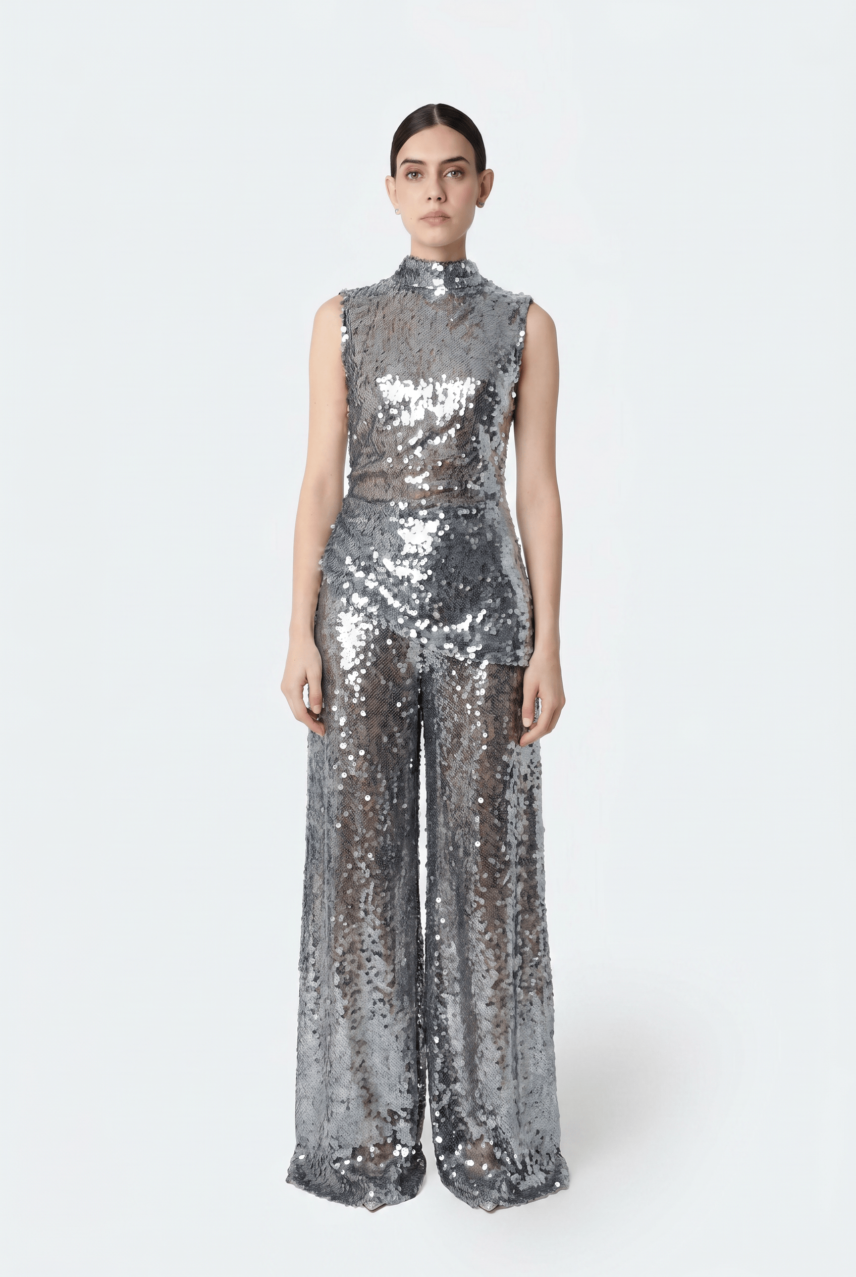 Mesh Sequin Wide Leg Pant