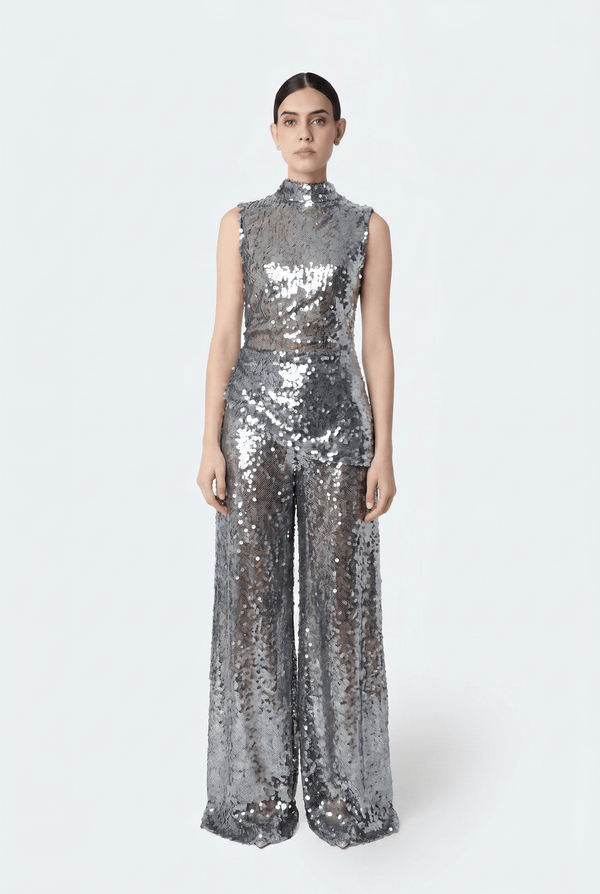 Mesh Sequin Wide Leg Pant