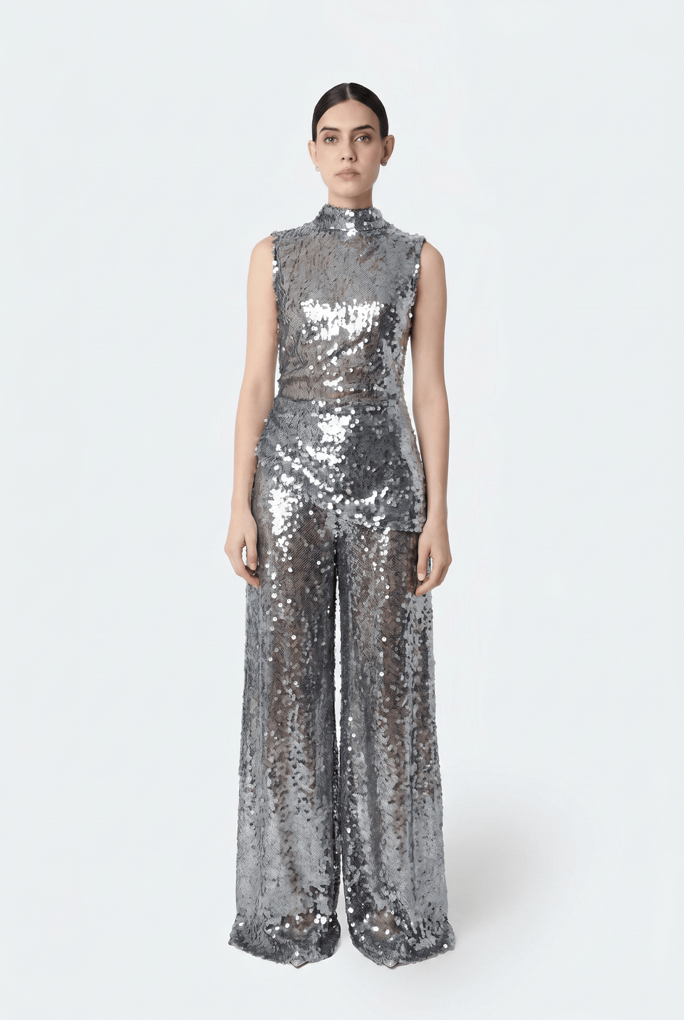 Mesh Sequin Wide Leg Pant