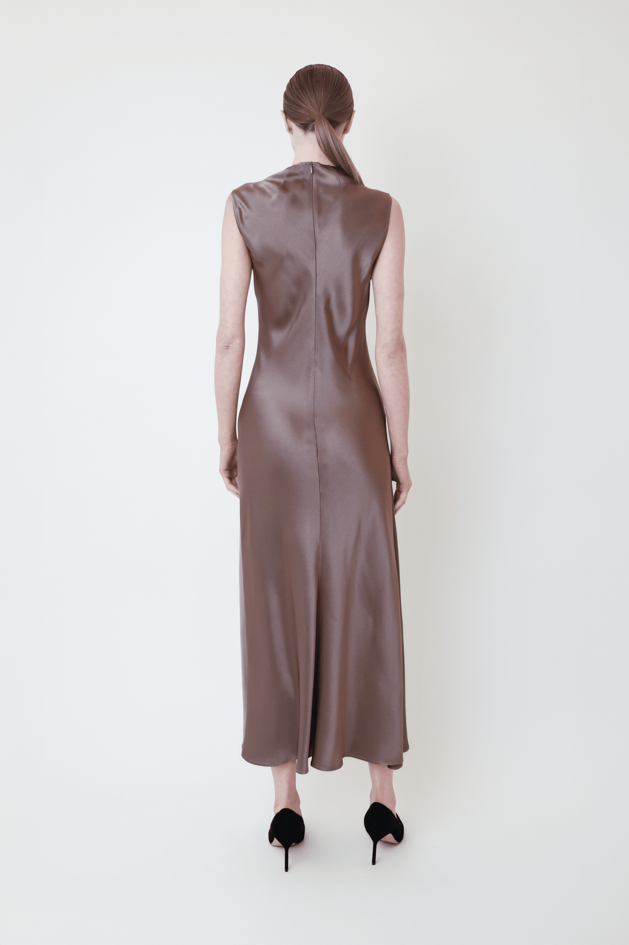 LAPOINTE Satin Drape Neck Sleeveless Dress LAPOINTE Satin Drape Neck Sleeveless Dress