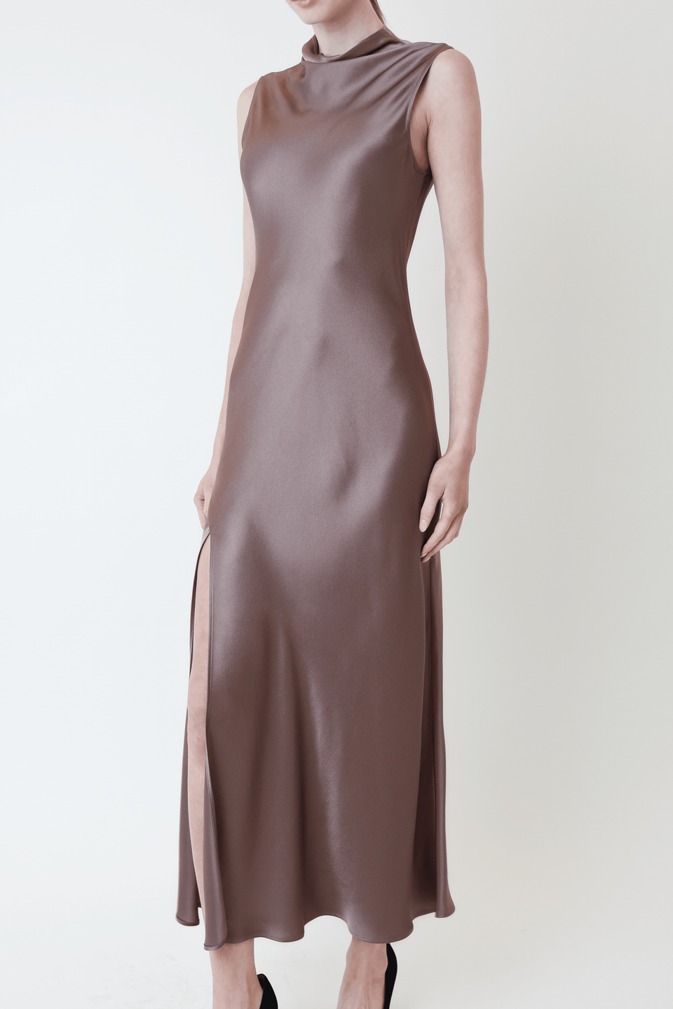 Satin Drape Neck Sleeveless Gown - LAPOINTE