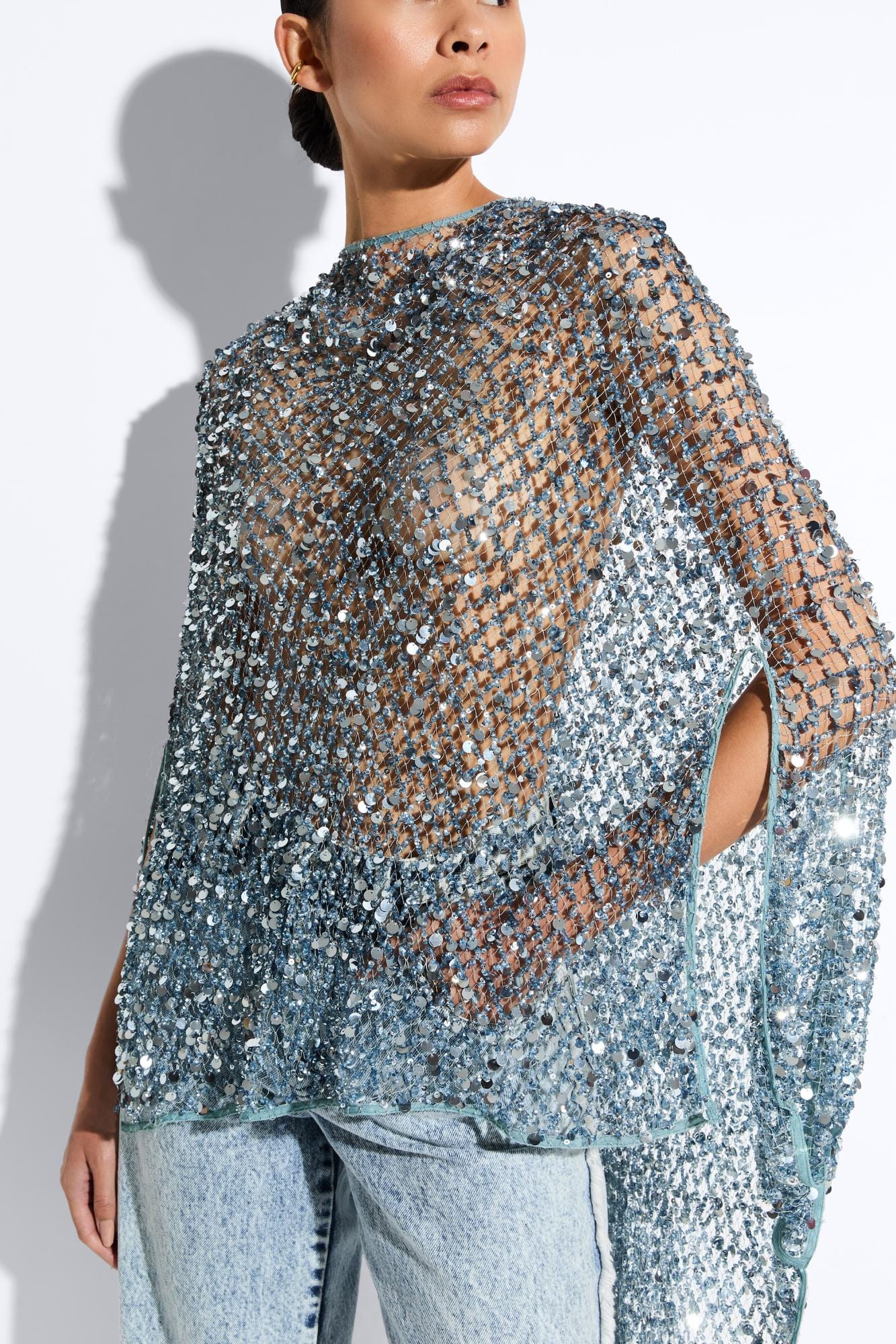 Net Mesh Sequin Oversized Cape Tee - LAPOINTE