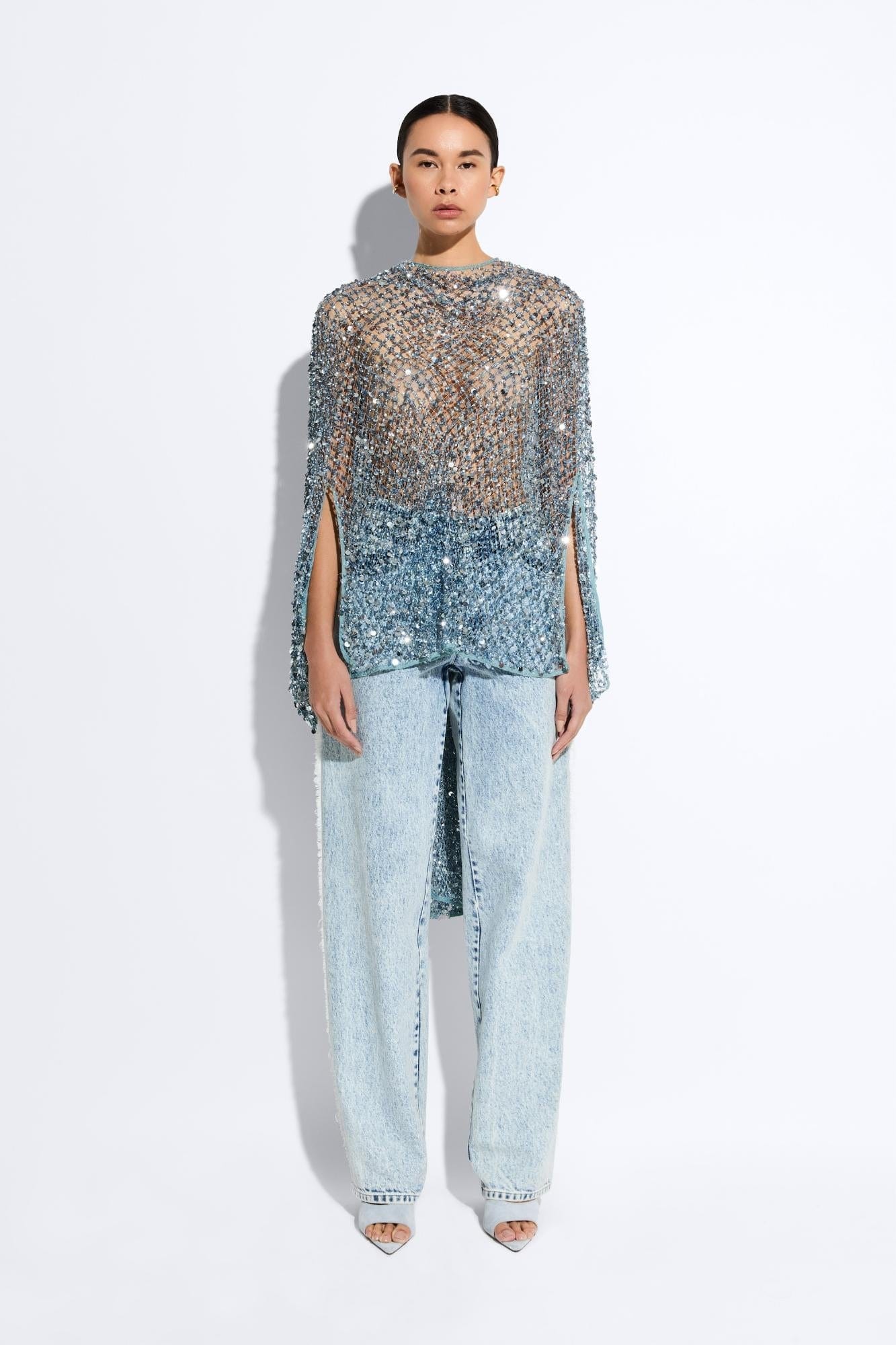 Net Mesh Sequin Oversized Cape Tee - LAPOINTE