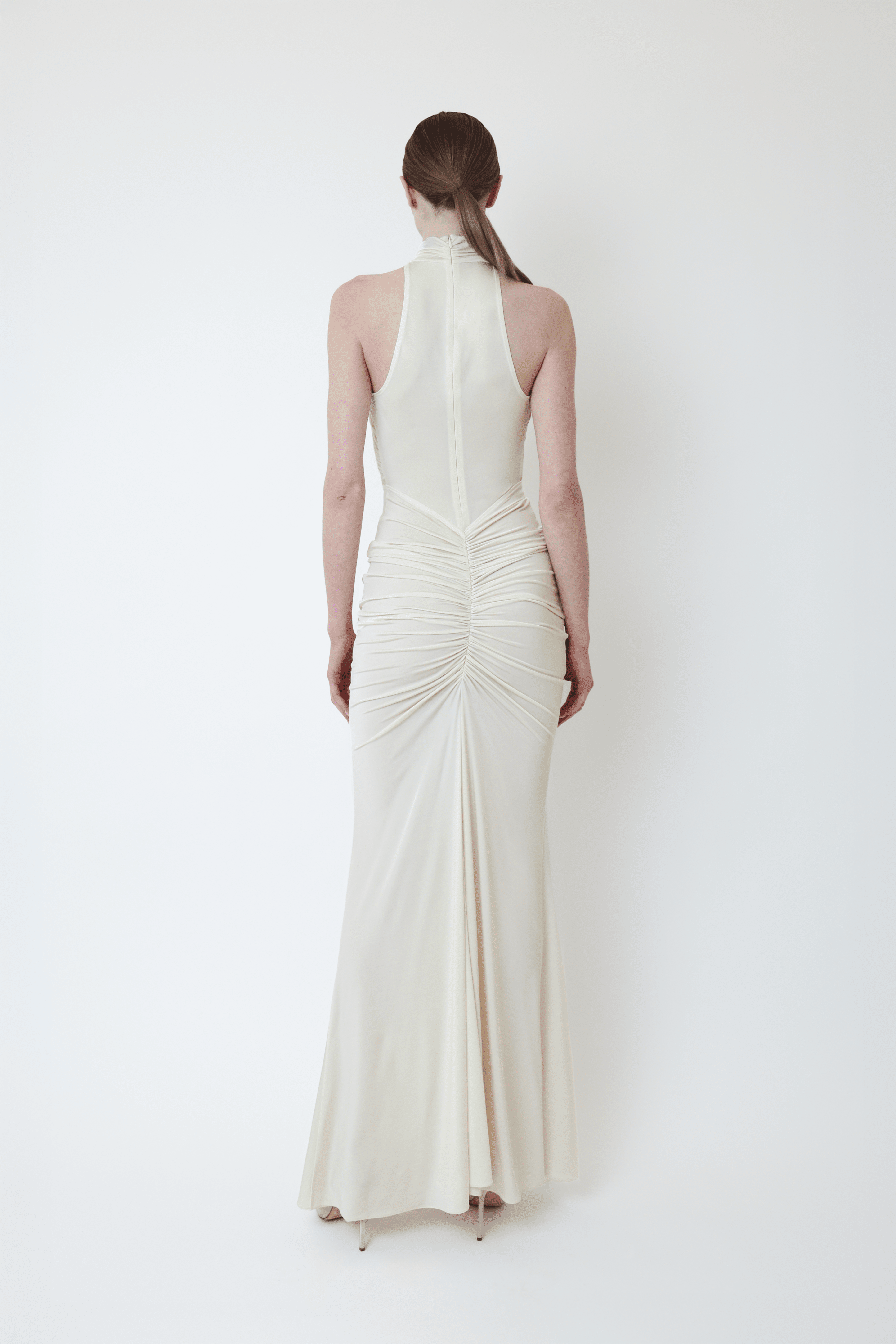 Jersey Sleeveless Halter Ruched Gown - LAPOINTE