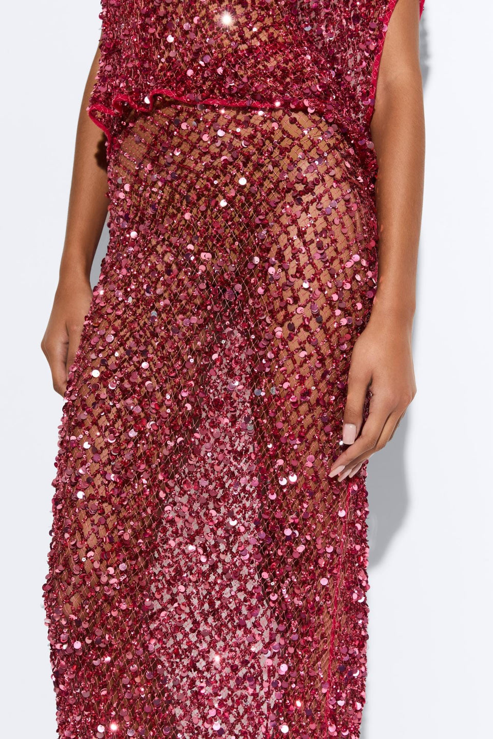 Net Mesh Sequin Flare Skirt - LAPOINTE