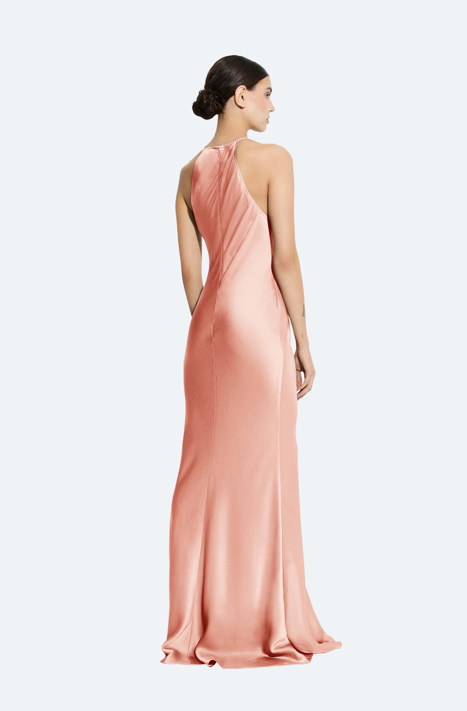 Satin Halter Gown With Feathers - LAPOINTE