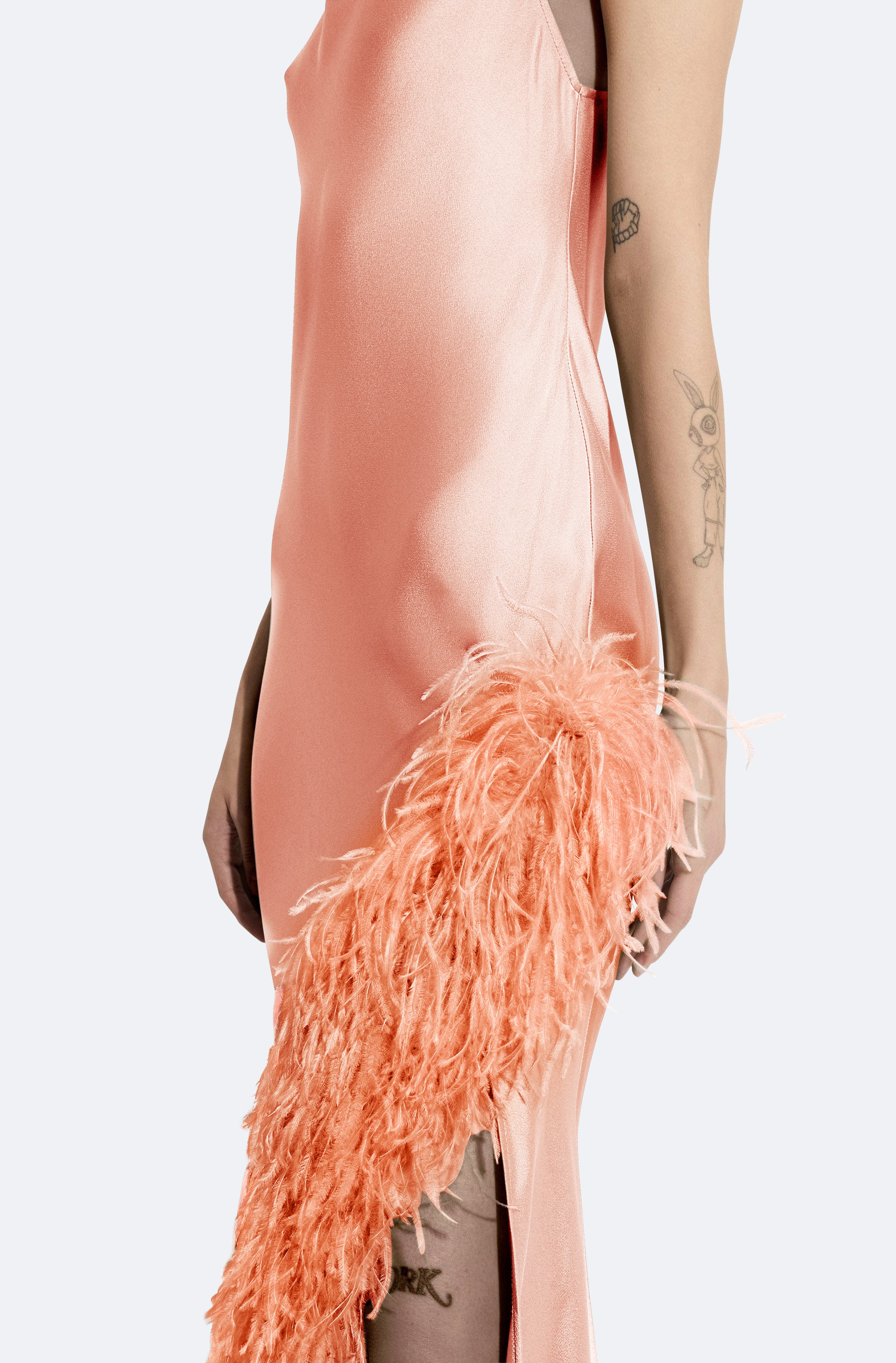 Satin Halter Gown With Feathers - LAPOINTE