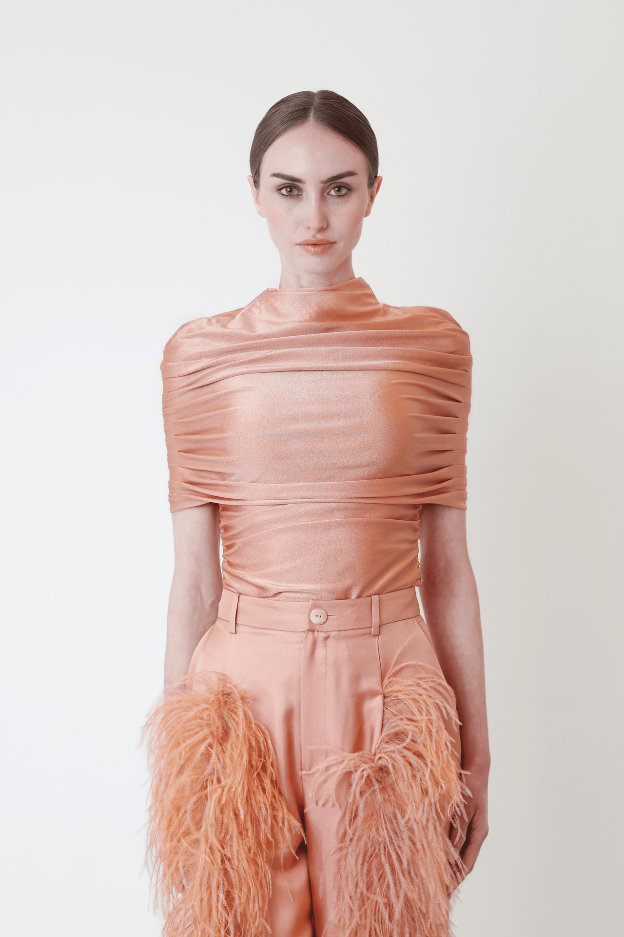 Shine Jersey Mock Neck Ruched Top - LAPOINTE