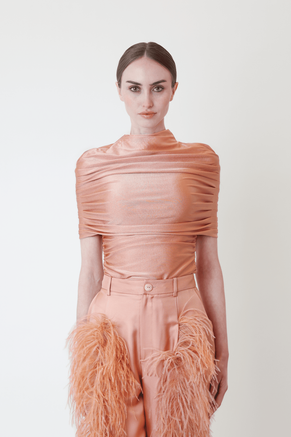 Shine Jersey Mock Neck Ruched Top - LAPOINTE