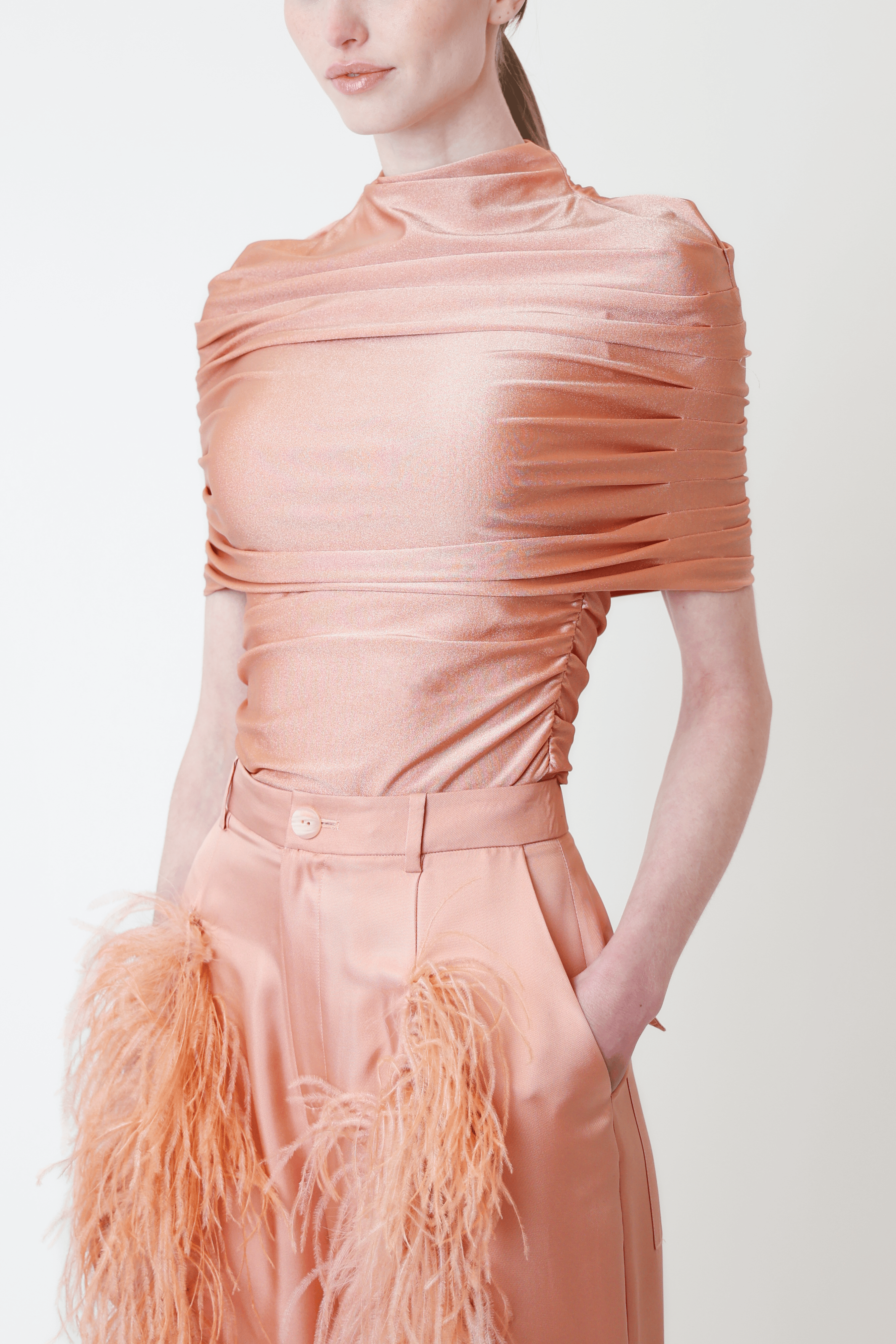 Shine Jersey Mock Neck Ruched Top - LAPOINTE