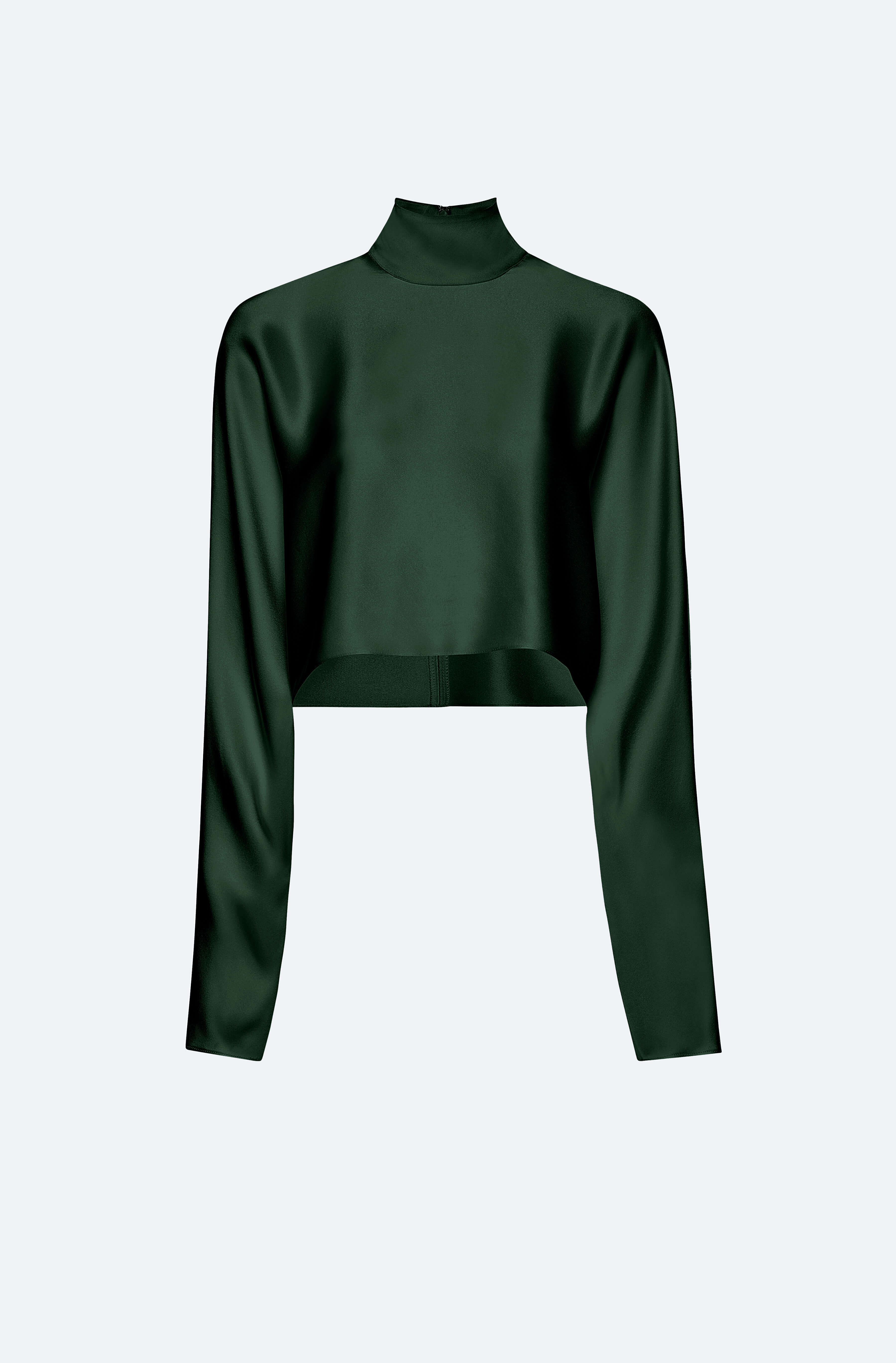 ★DNSR★ Silk Crop Pocket Half Sleeve Green Silk Cotton Rib Short Sleeve Pullover