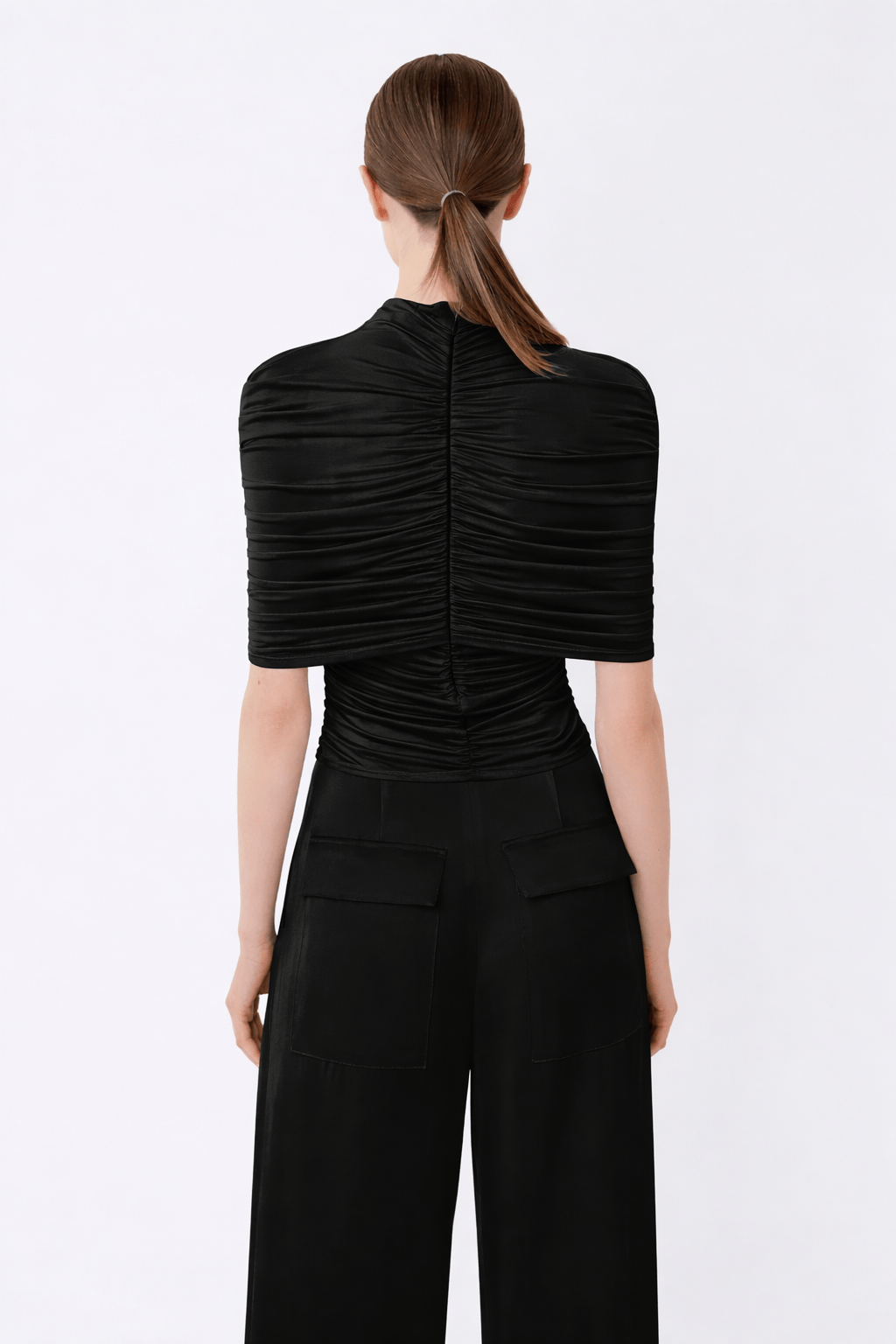 Jersey Mock Neck Ruched Top