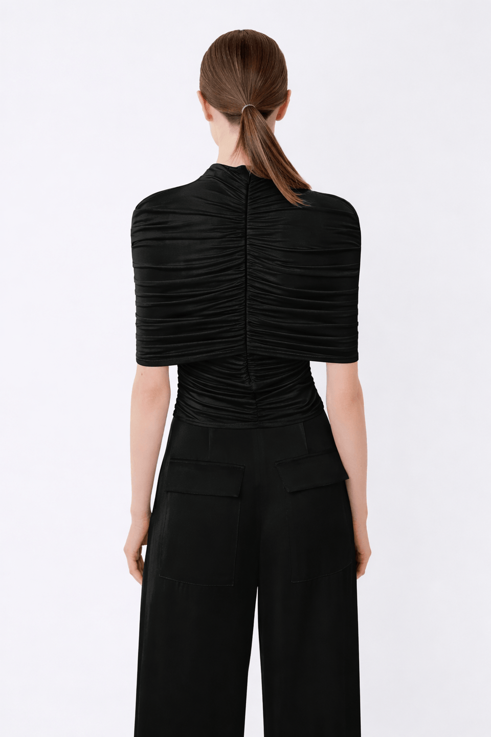 Jersey Mock Neck Ruched Top