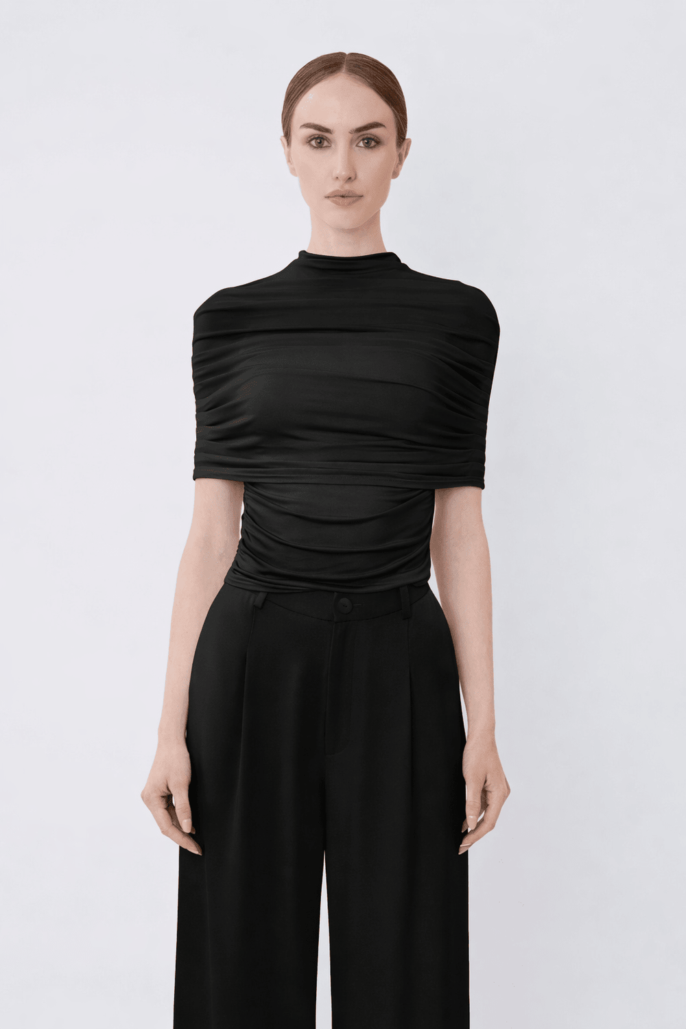FETICO ё BIOTOP JQ JERSEY MOCK NECK TOP Jersey Mock Neck Ruched Top in Black Black | LAPOINTE