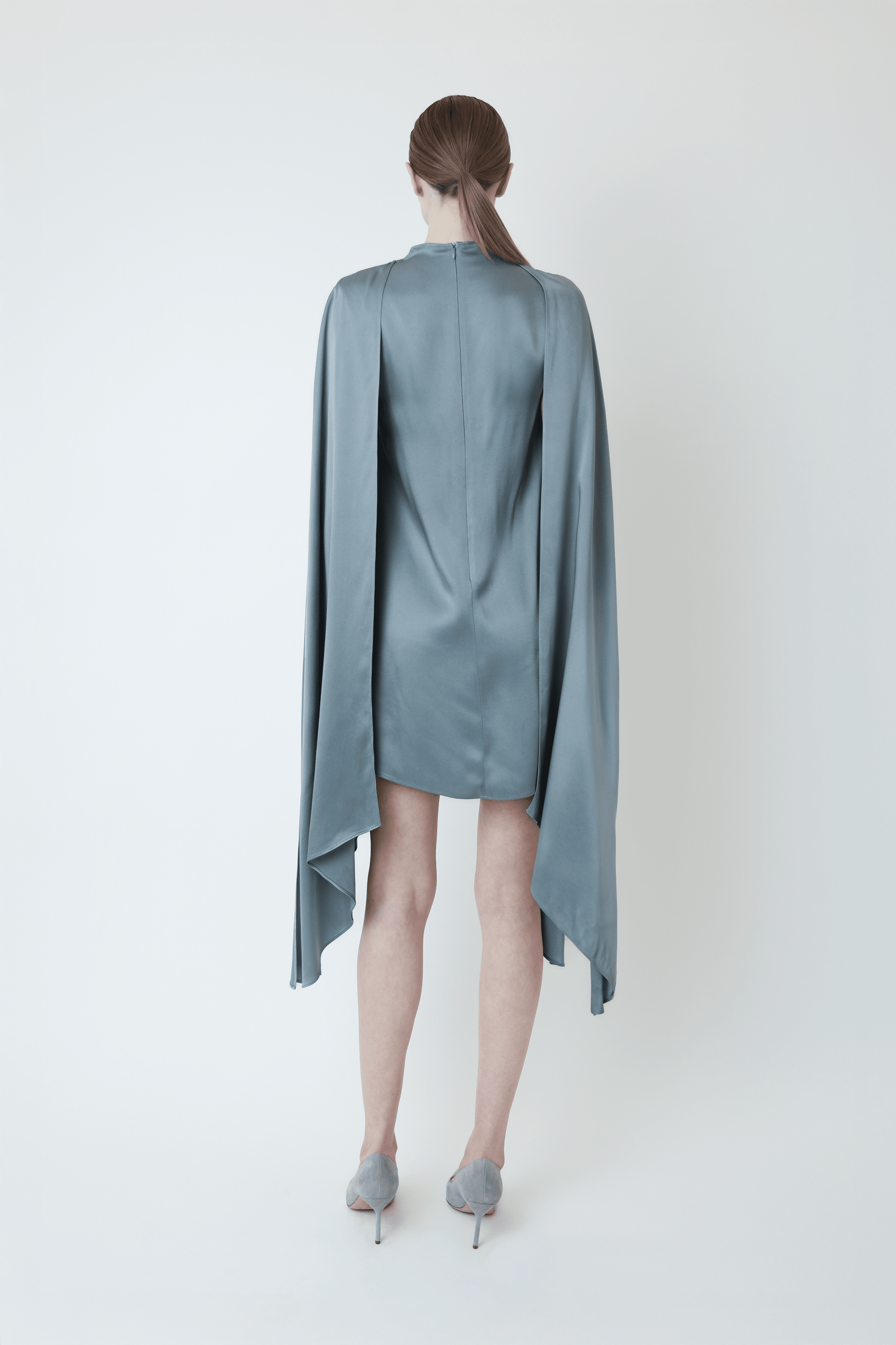 Satin Cape Sleeve Mini Dress - LAPOINTE