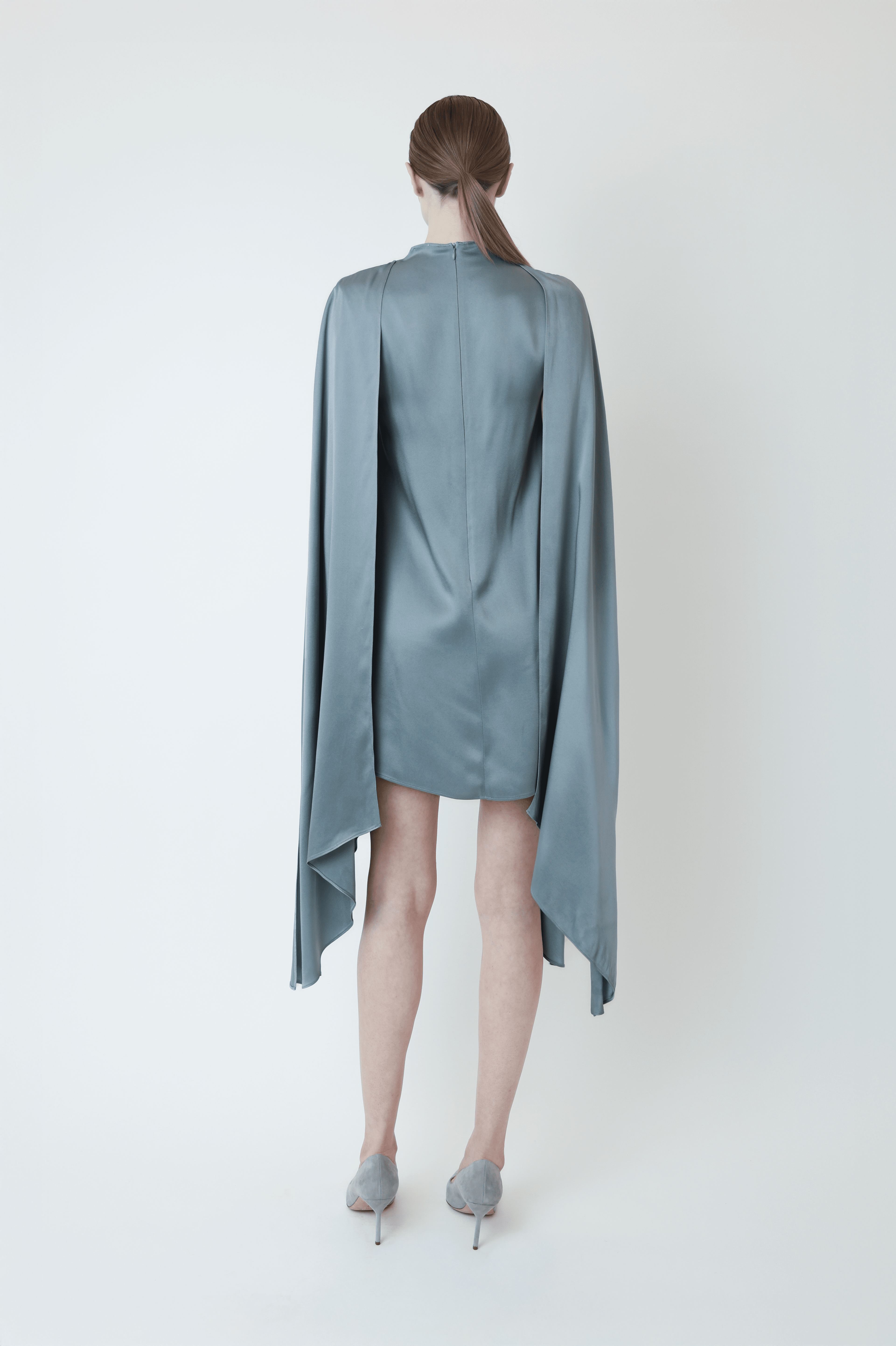 Satin Cape Sleeve Mini Dress - LAPOINTE