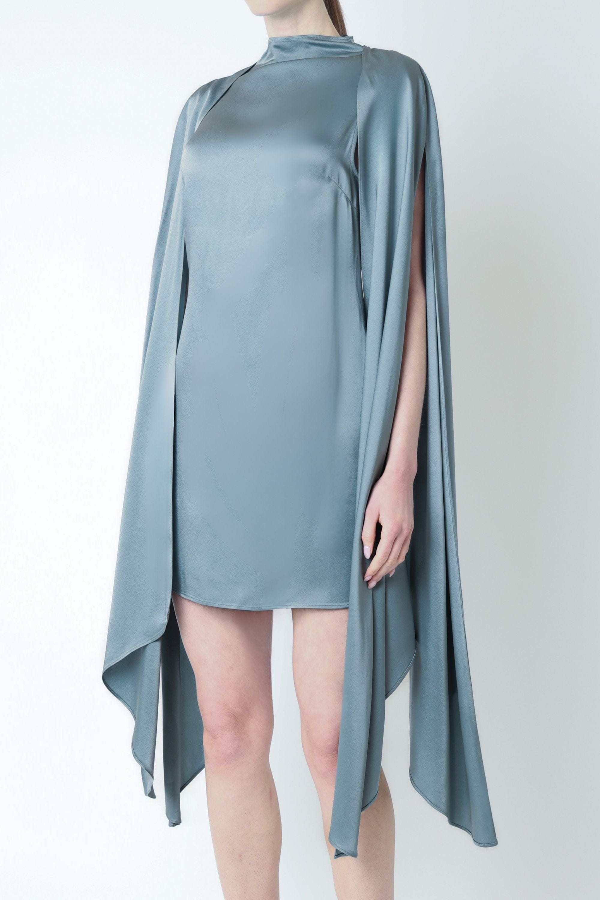 LAPOINTE Satin Cape Sleeve Mini Dress LAPOINTE Satin Cape Sleeve Mini Dress