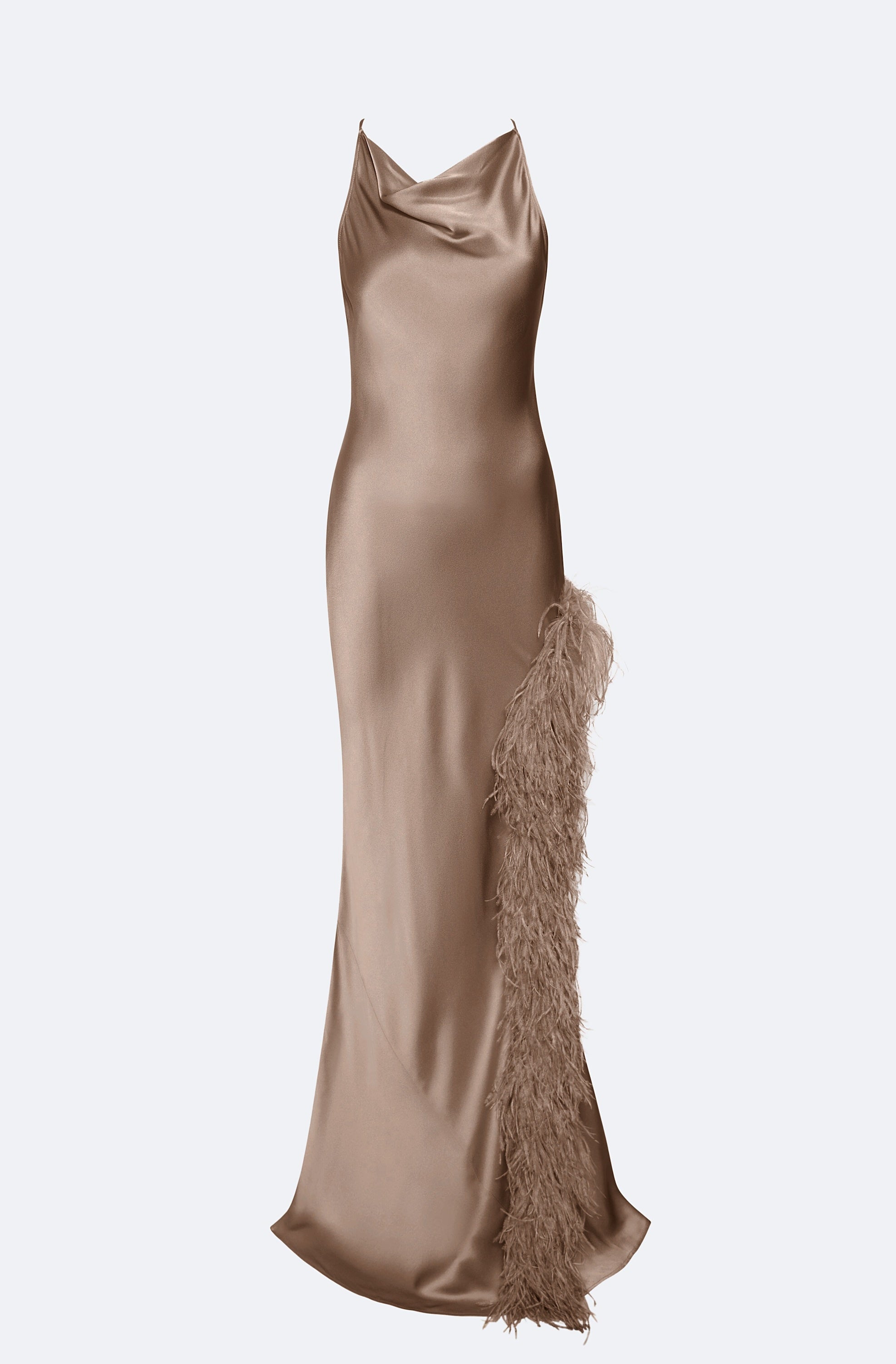 Satin Halter Gown With Feathers - LAPOINTE