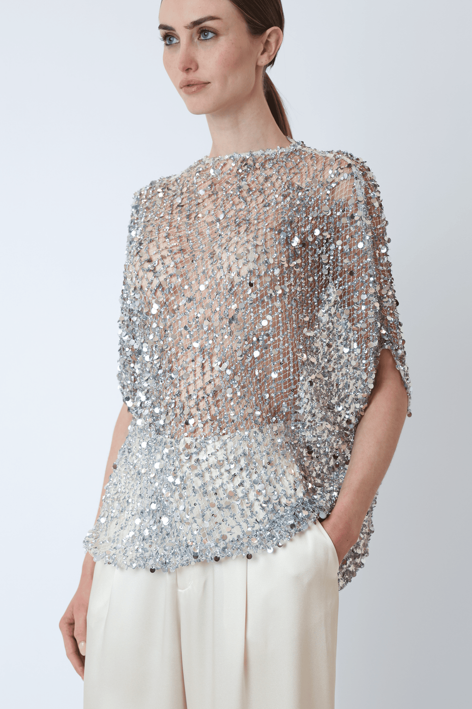 Net Mesh Sequin Cape Tee - LAPOINTE