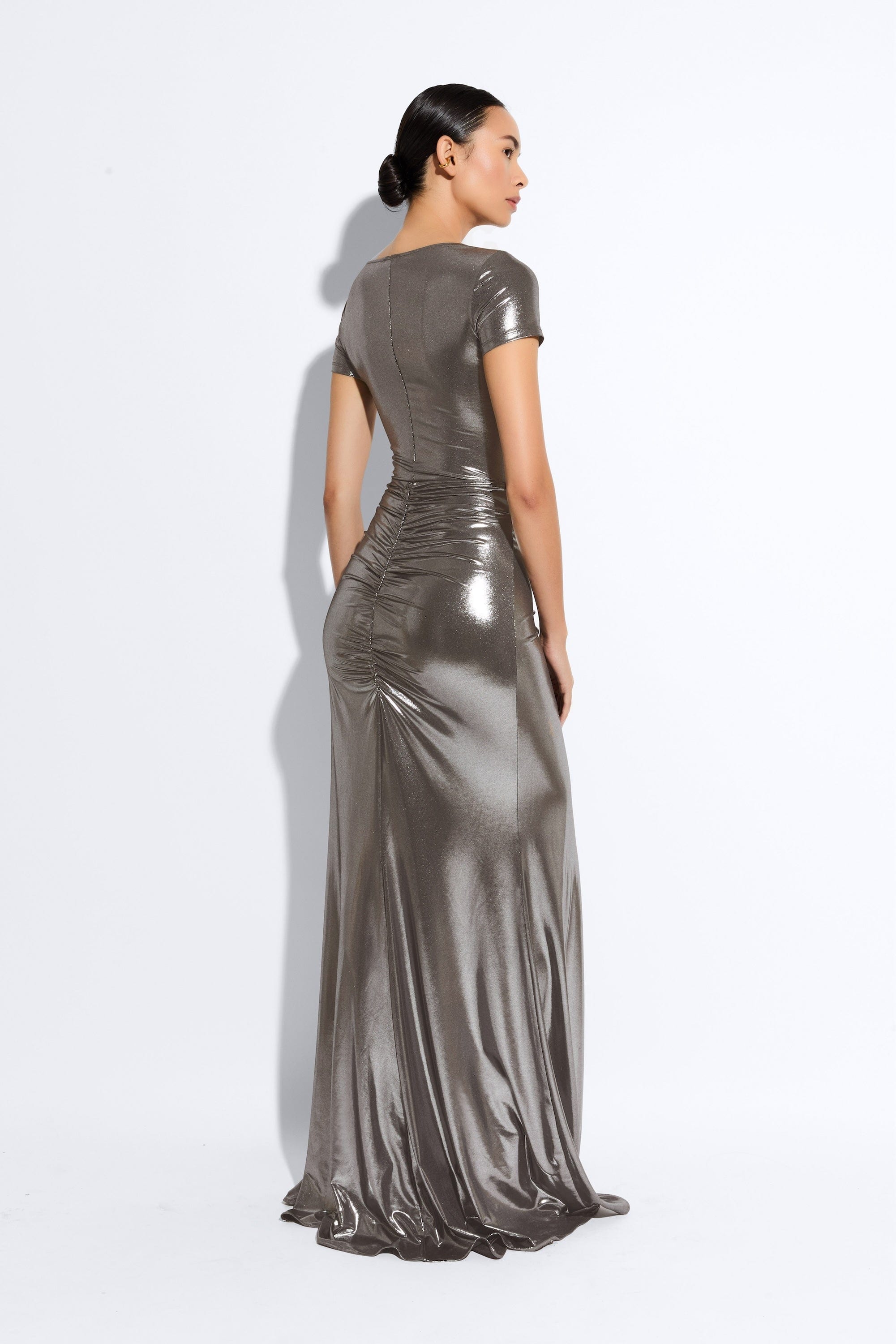 Coated Jersey Ruched Maxi Skirt in Steel Steel LAPOINTE