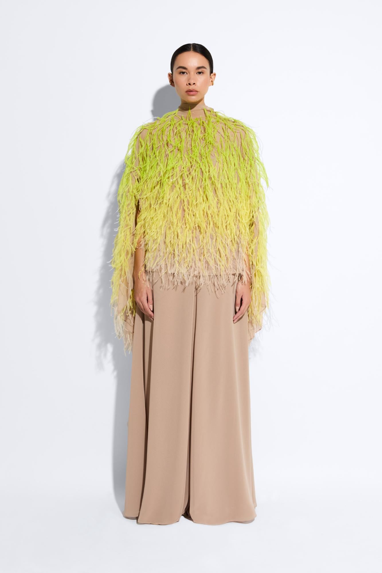 Lightweight Georgette Oversized Cape Tee With Feathers