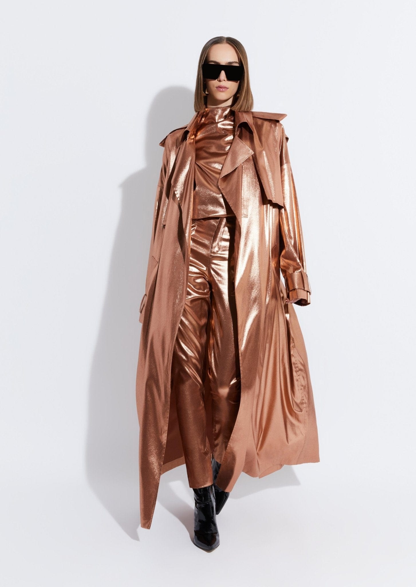 Metallic Silk Double Breasted Trench in Rose gold LAPOINTE