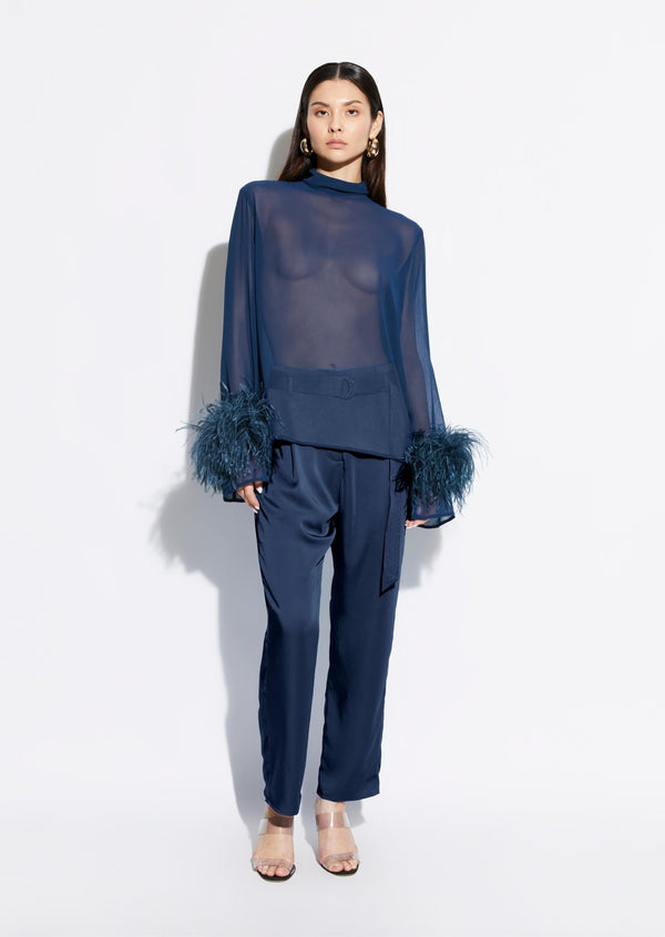 Georgette Top With Feathers - LAPOINTE