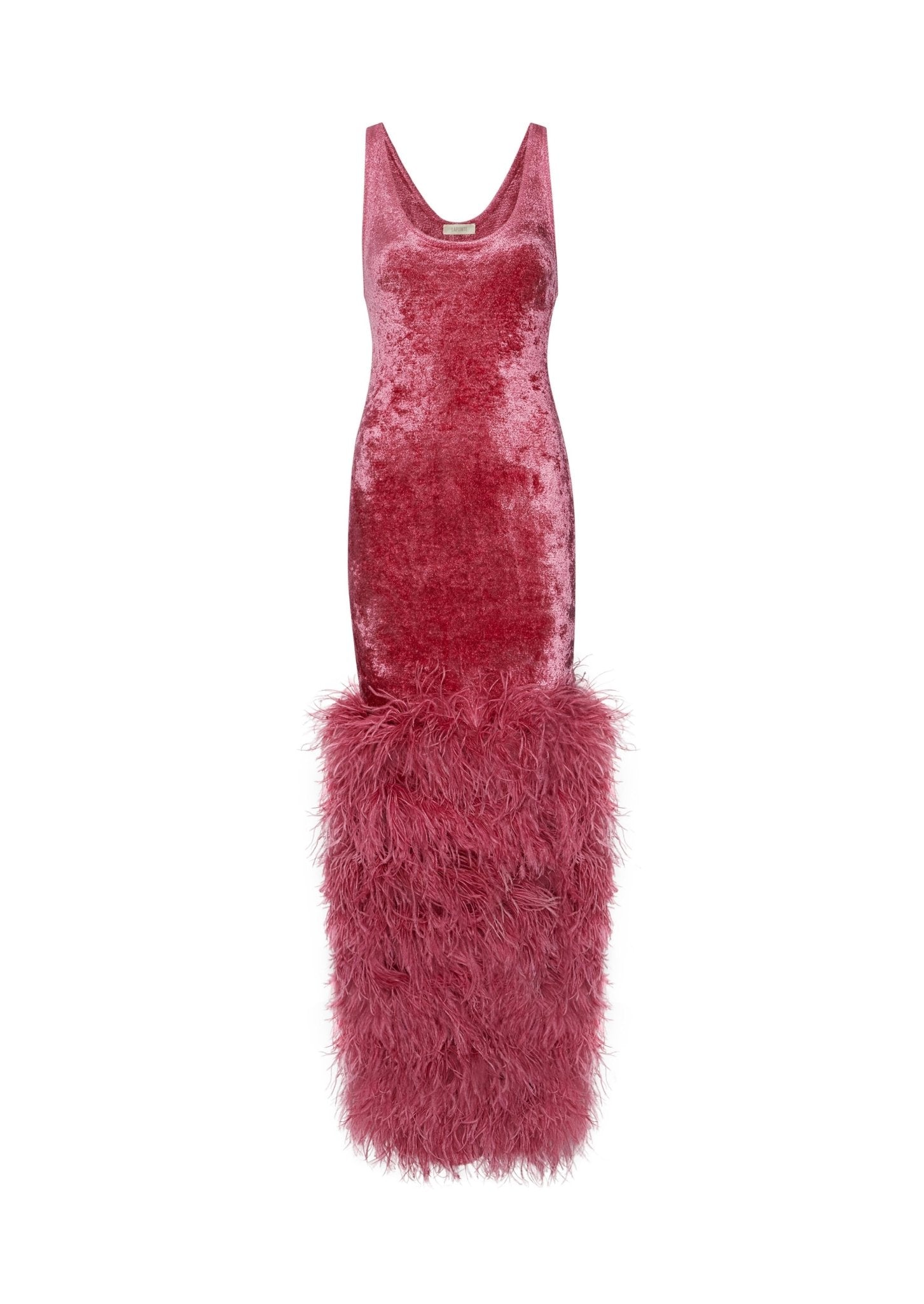 Velvet Scoop Neck Dress With Feathers - LAPOINTE