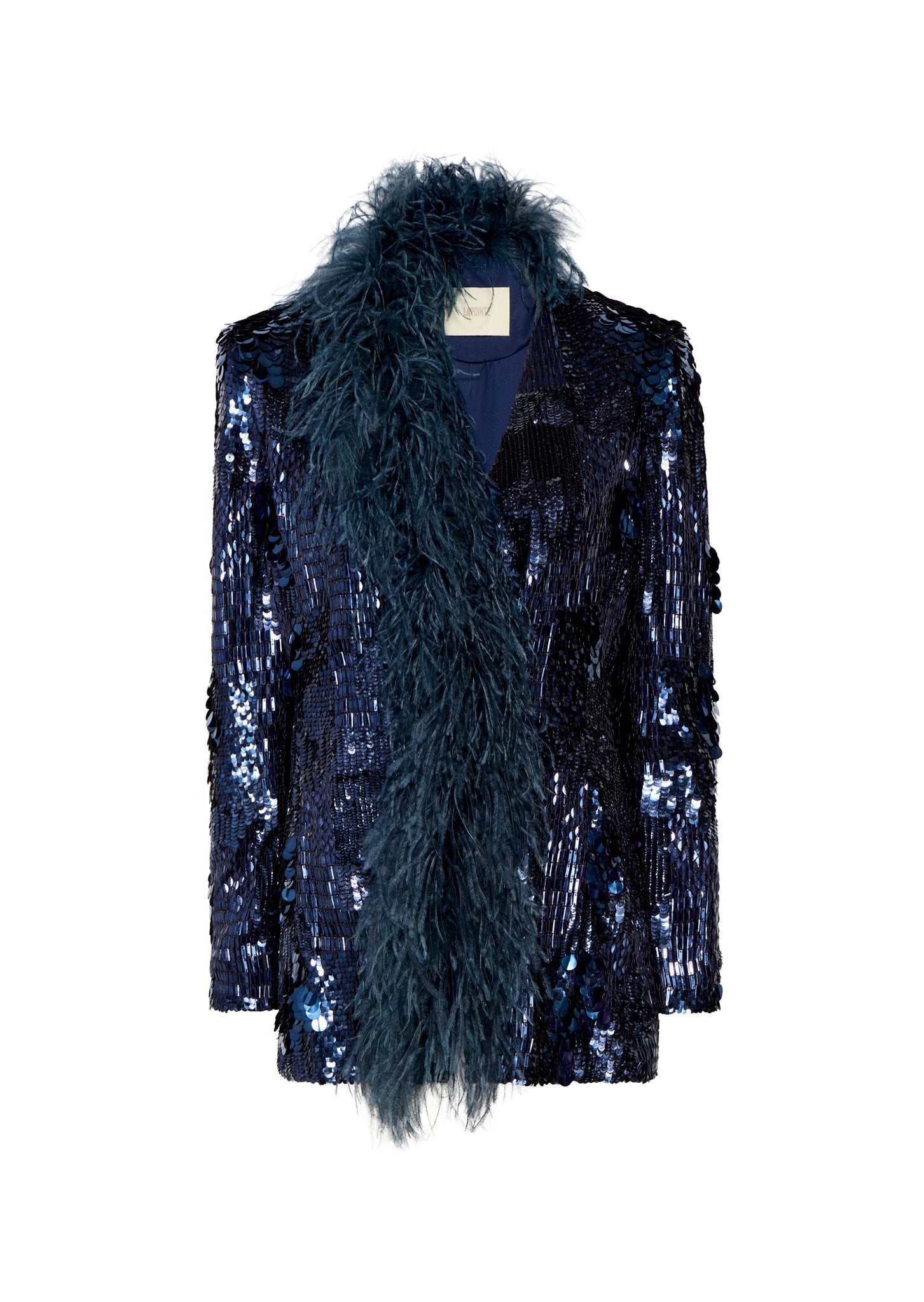 Patchwork Sequin Collarless Blazer With Feathers - LAPOINTE