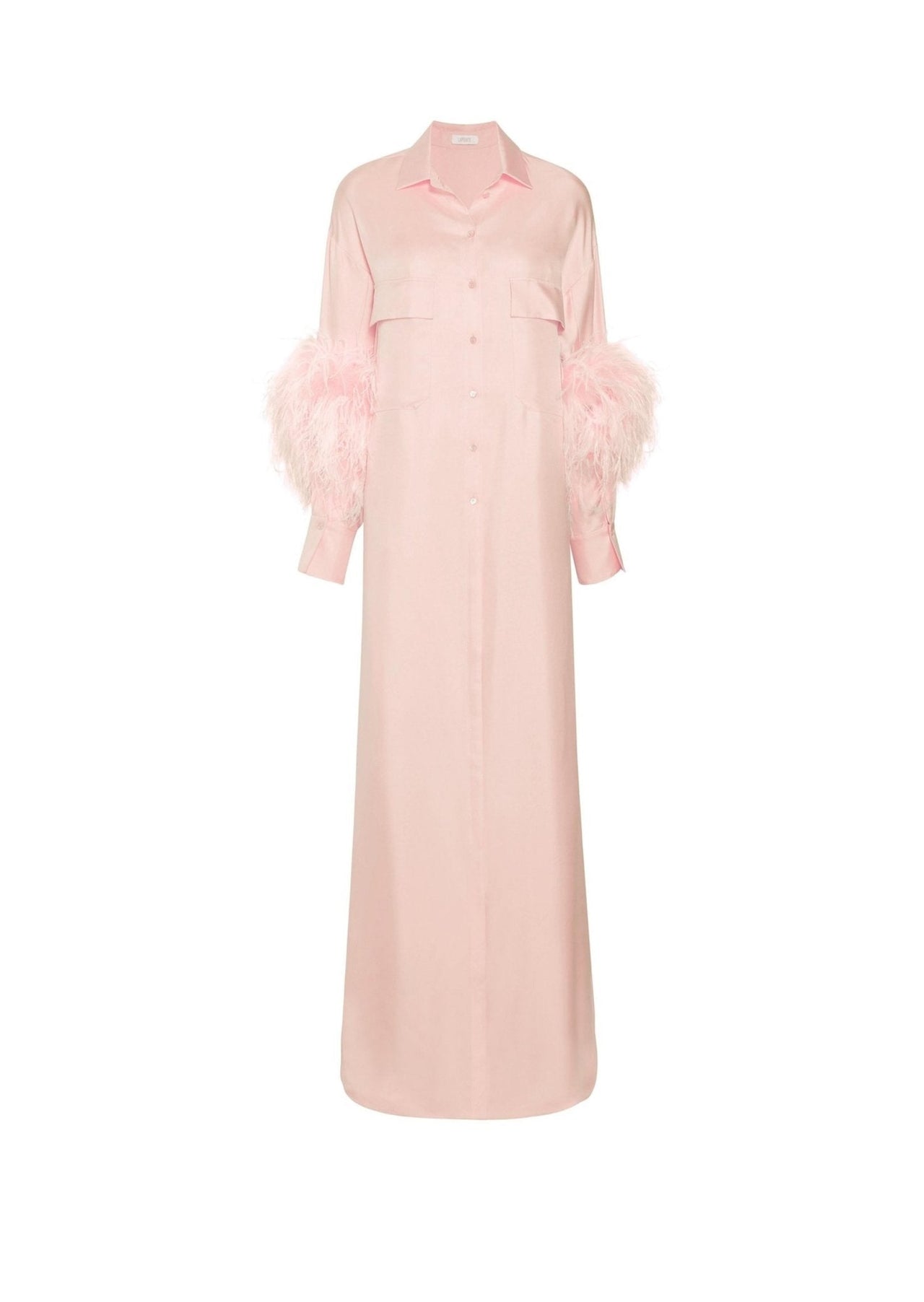 Silky Twill Button Down Dress With Feathers - LAPOINTE