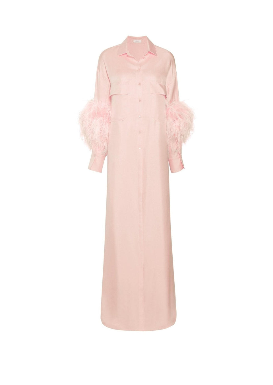 Silky Twill Button Down Dress With Feathers - LAPOINTE