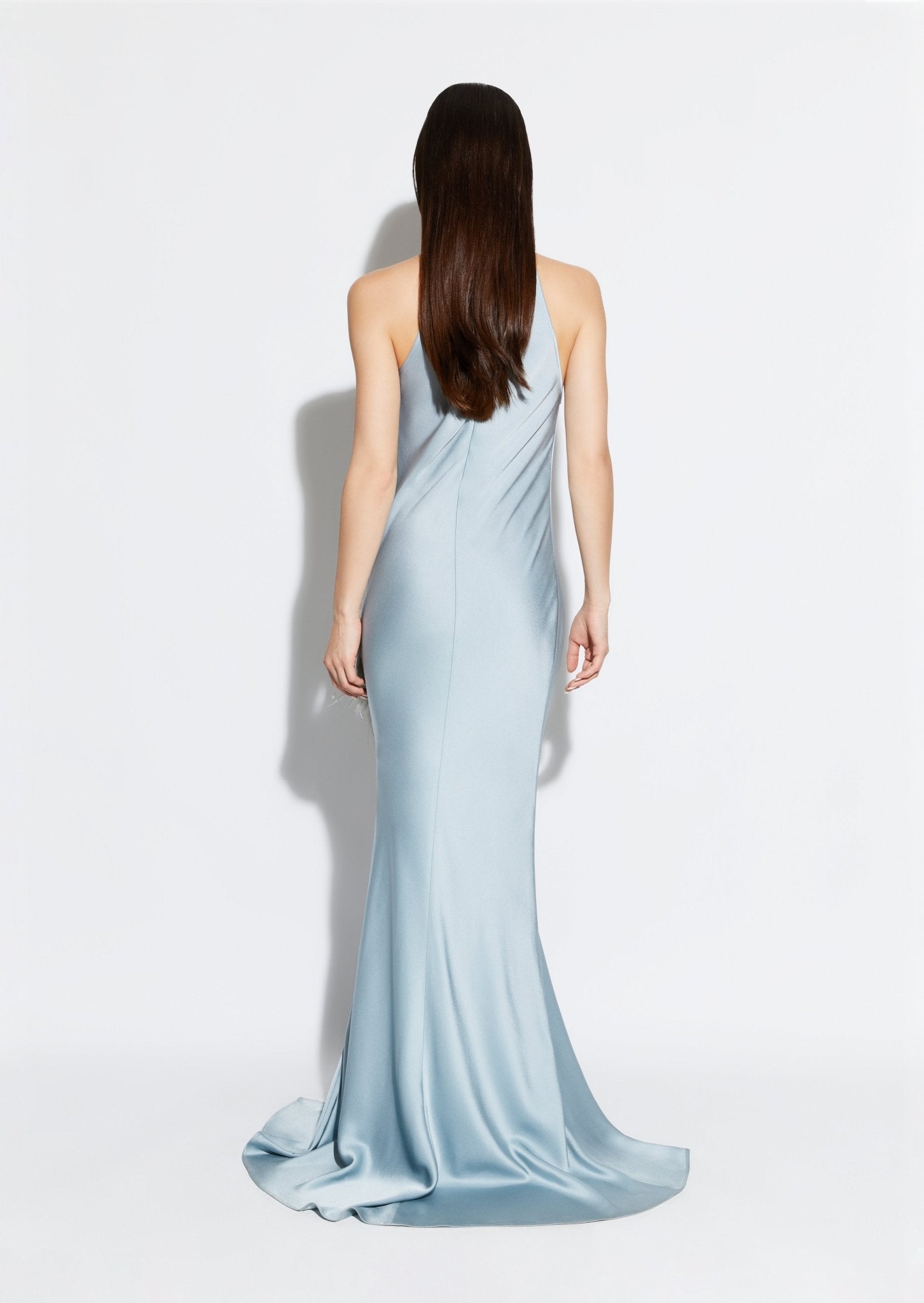 Satin Halter Gown with Feathers - LAPOINTE