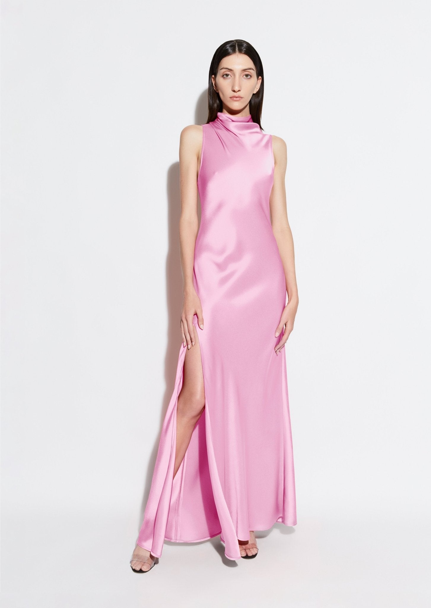 High Neck Dress Pink Satin