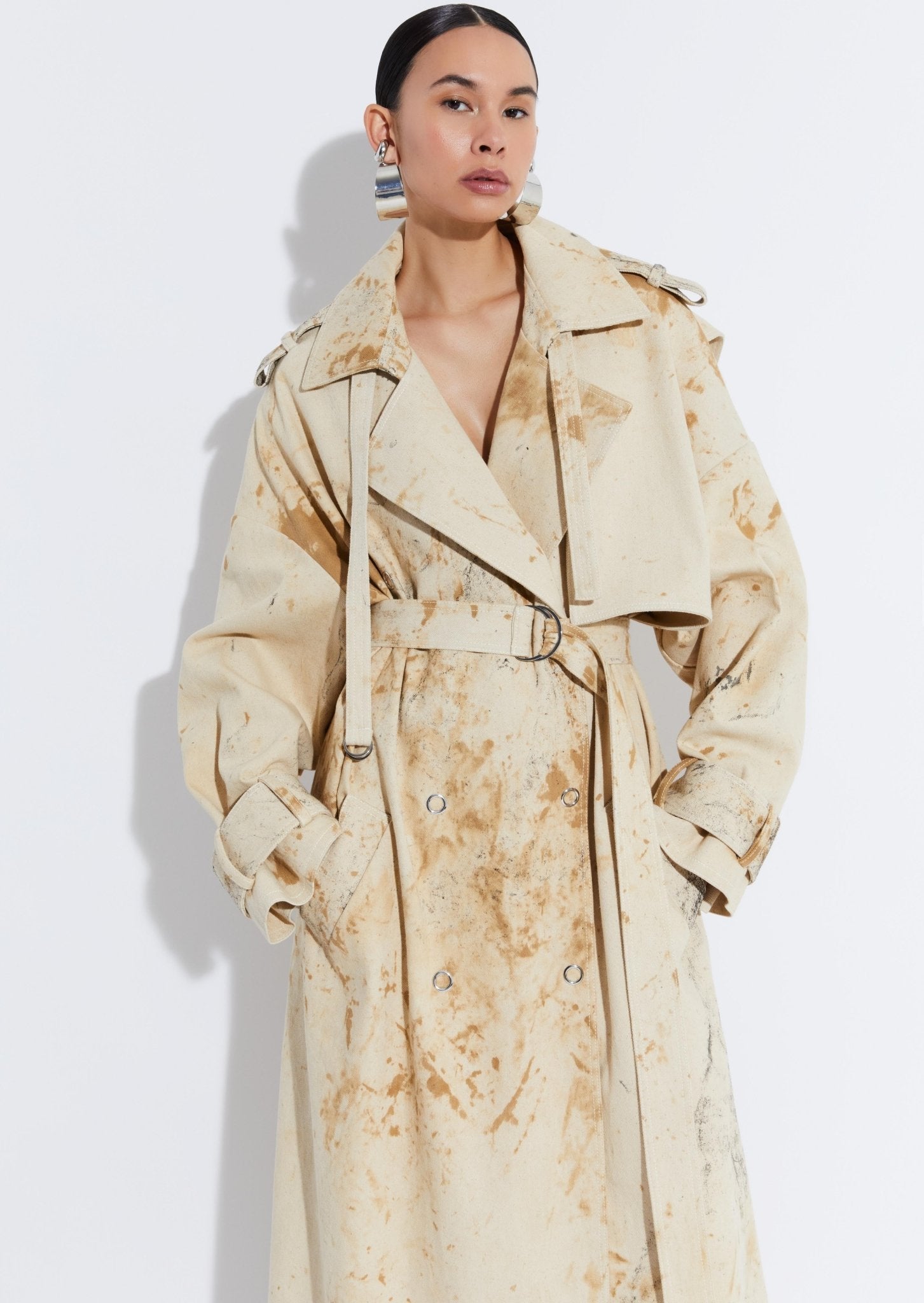 Splatter Denim Double Breasted Trench - LAPOINTE