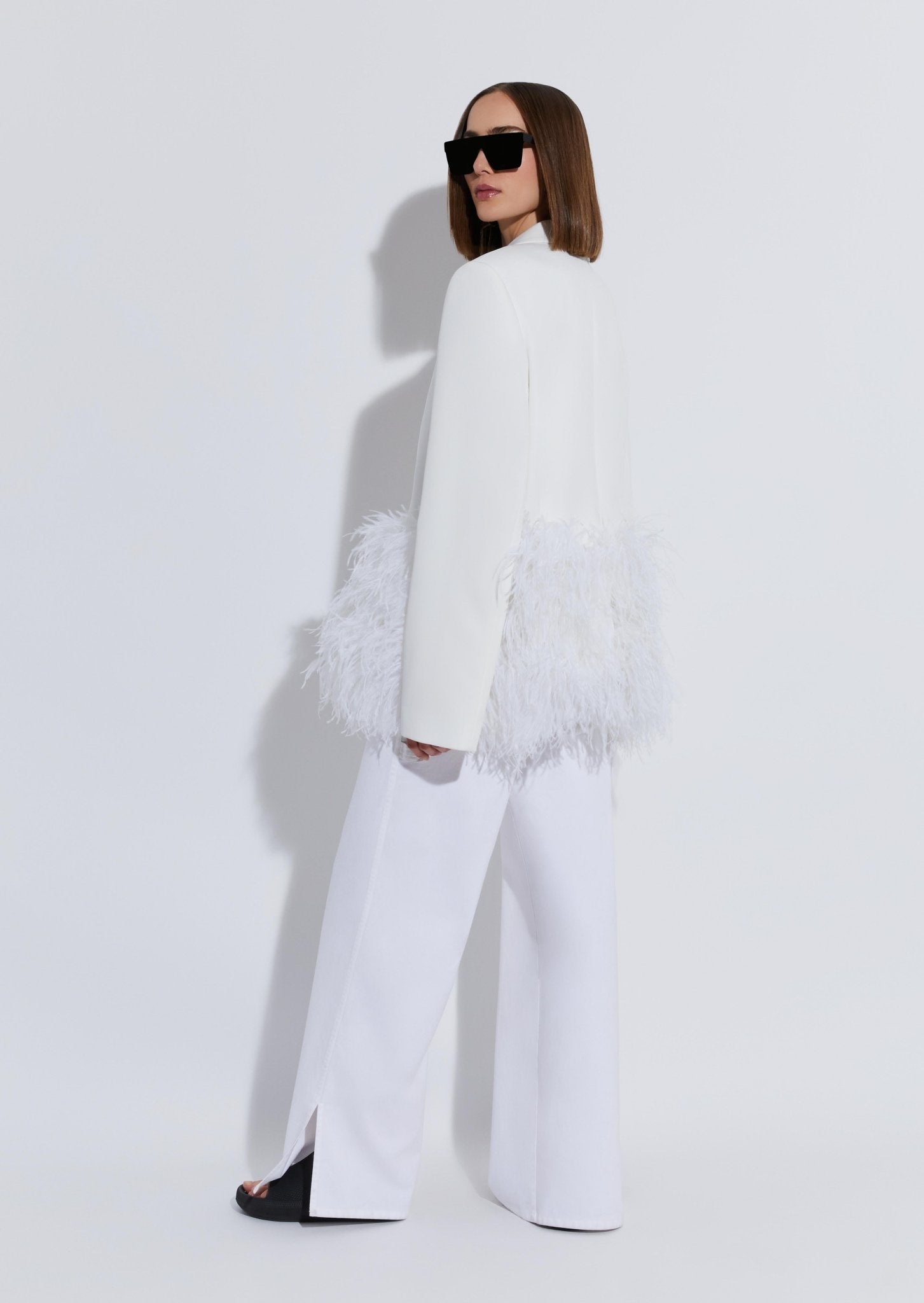 Matte Crepe Feather Embroidery Relaxed Blazer - LAPOINTE