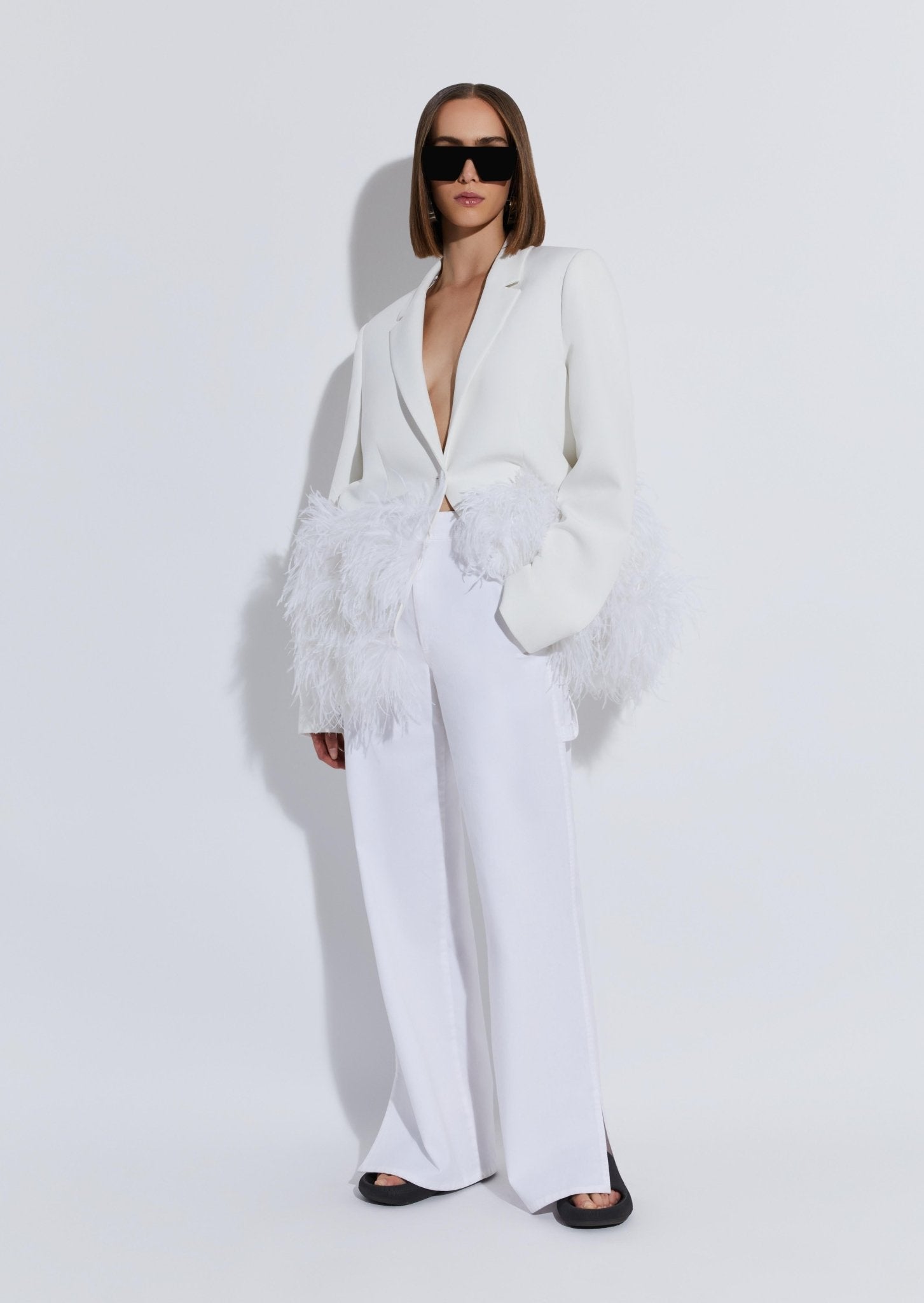 Matte Crepe Feather Embroidery Relaxed Blazer - LAPOINTE