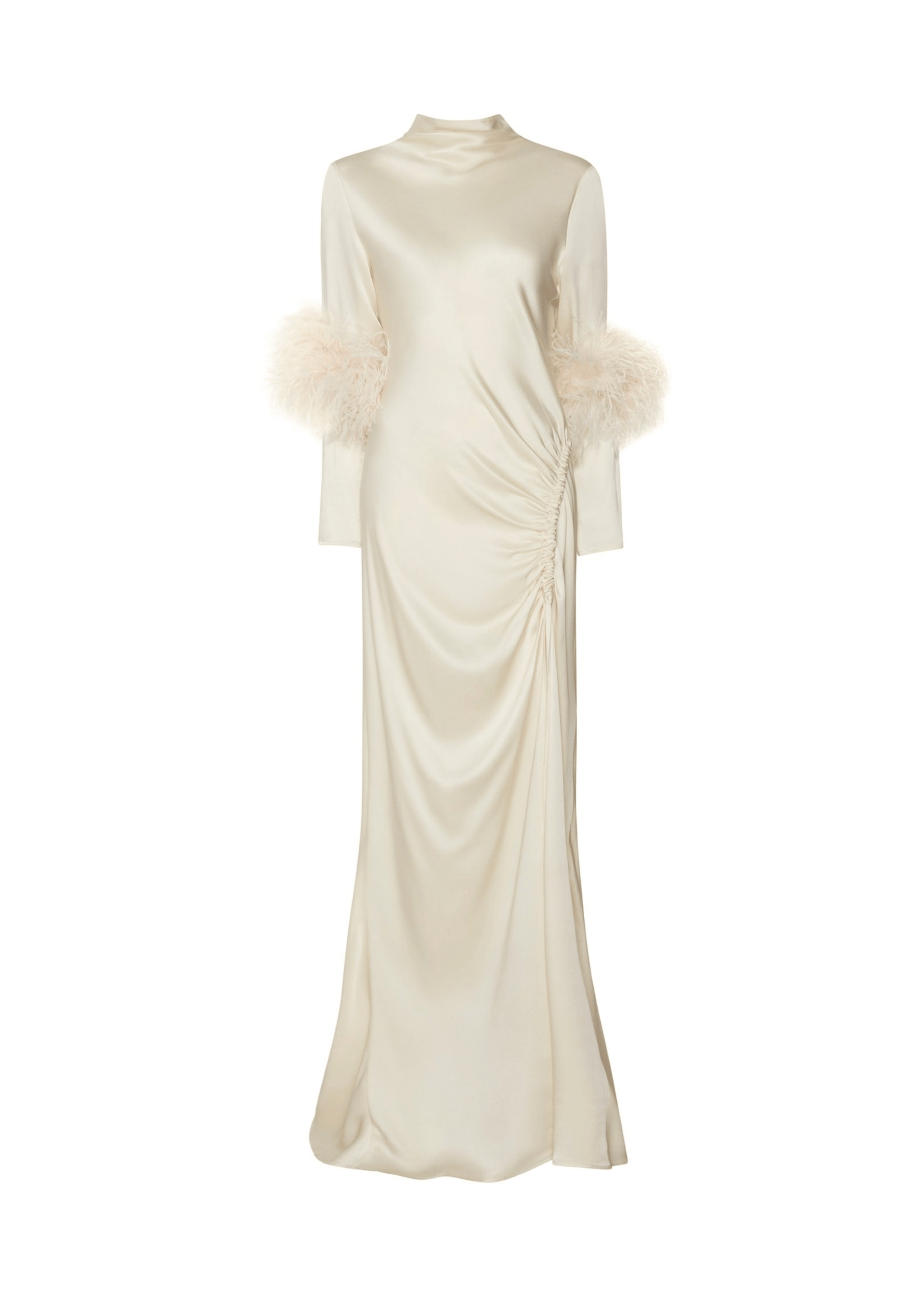 Satin Bias Feather Tab Gown With Slit